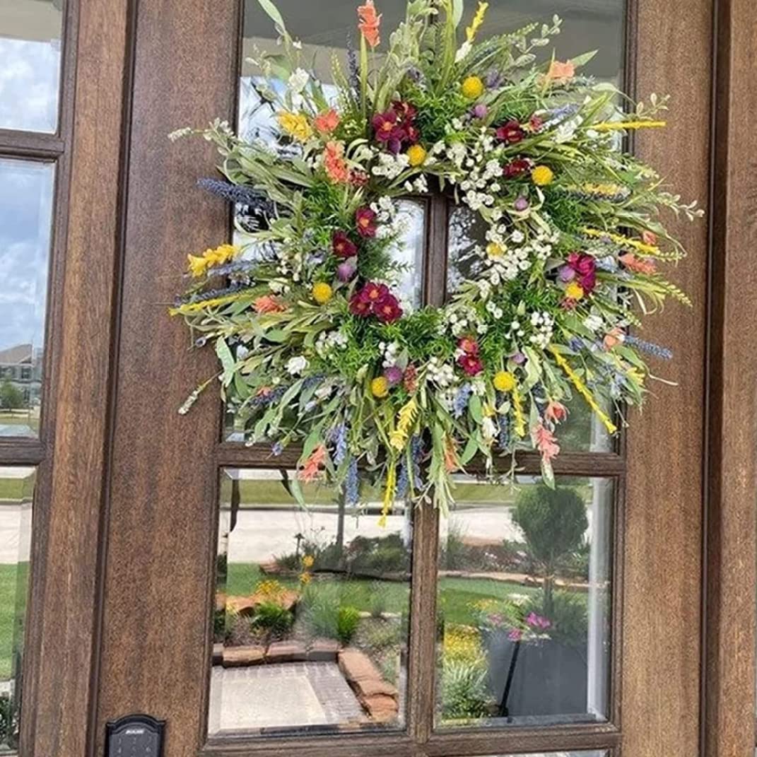 TüRkranz FrüHling, , Wildblumen-Girlande, dekorative Mehrzweck-Girlande, frühlingskranz haustür, Bunte Frühlings-Sommer-Girlande für Türen, 15, 75 Zoll, Frühlings-Sommer-Kranz