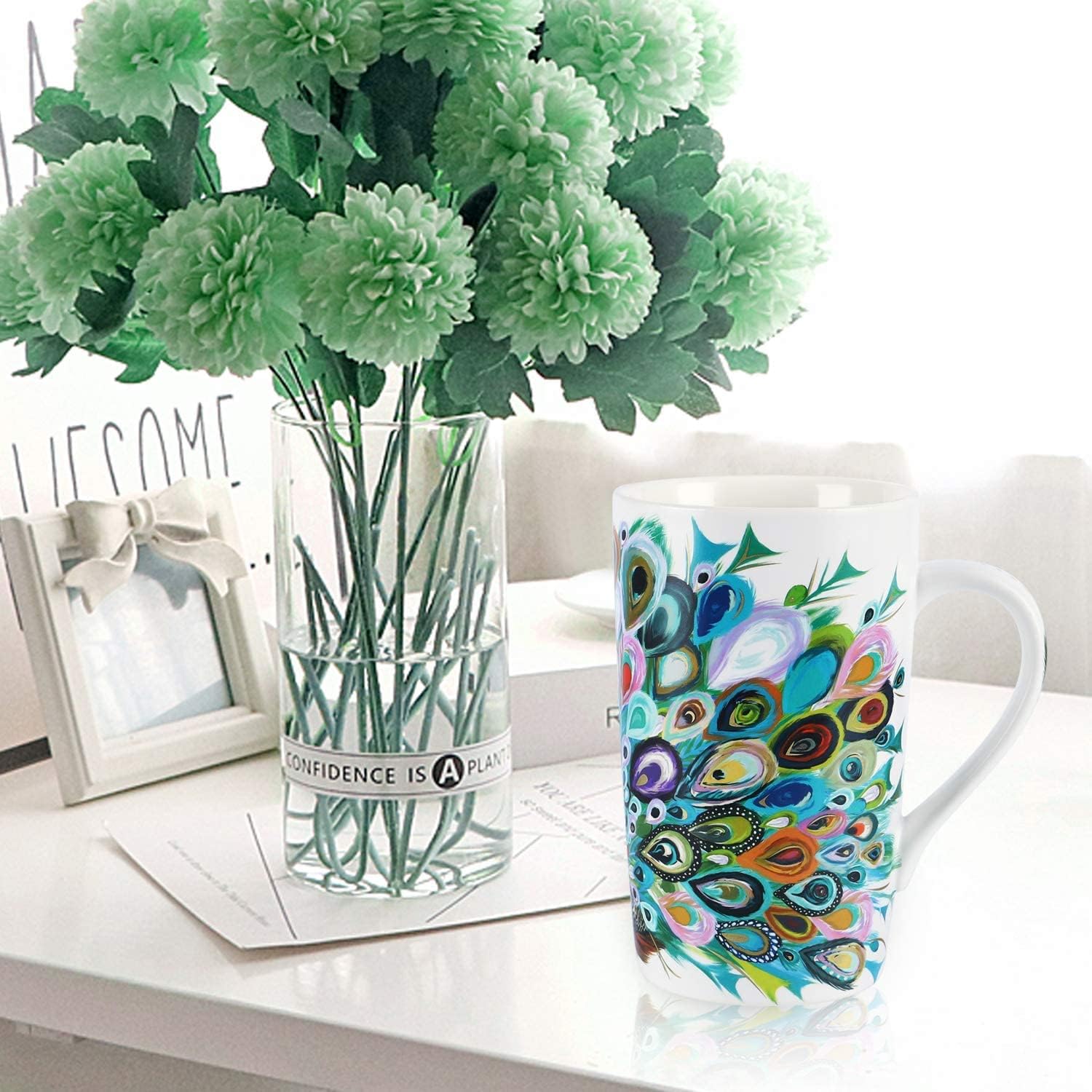 NymphFable Peacock Ceramic Mug 18oz Large Coffee Cup with Handle Personalized Baking Pattern Tea Cup - Image 3