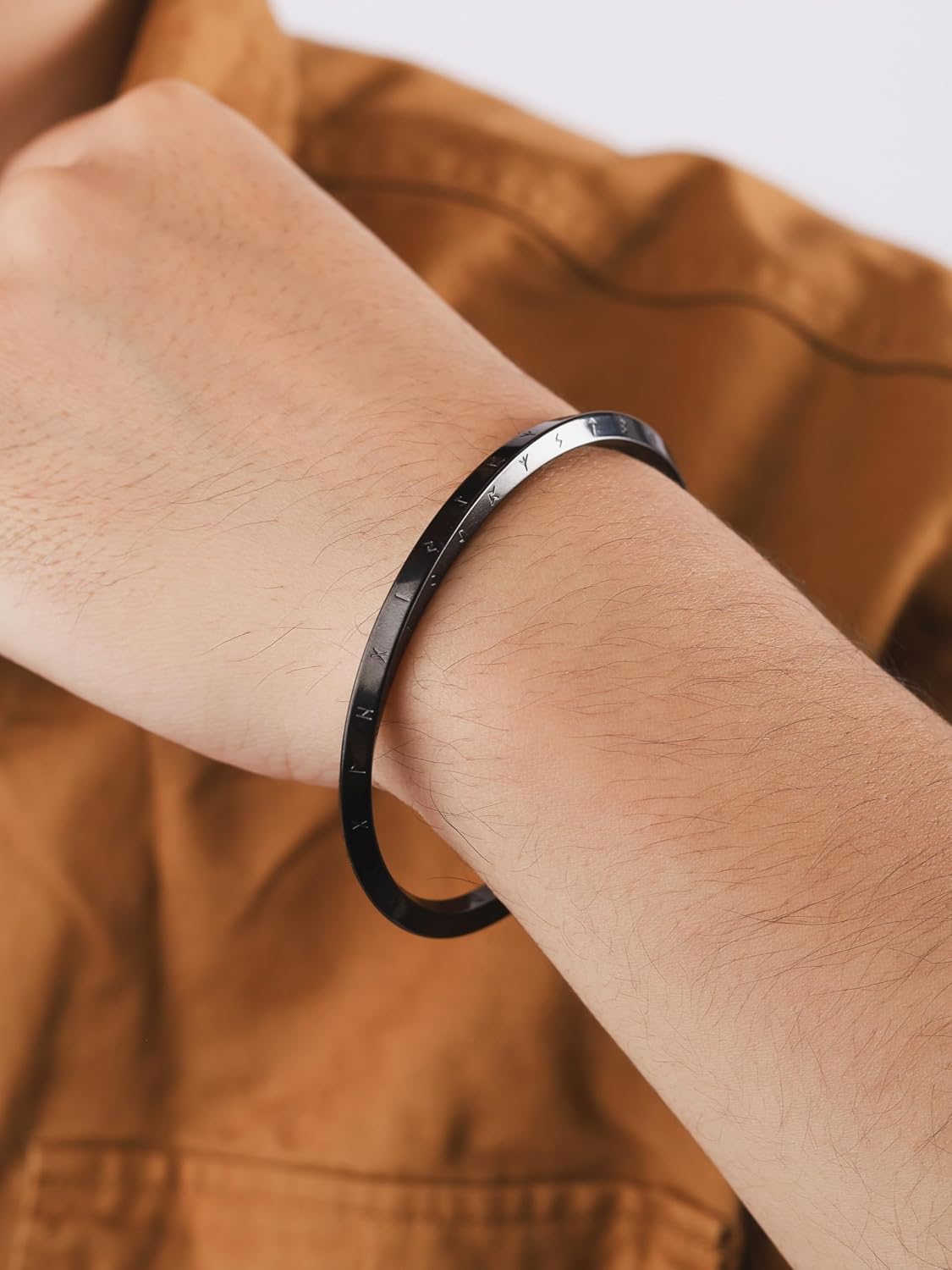 HAQUIL Black Plated Stainless Steel Viking Rune Twisted Cuff Bracelet, Viking Jewelry Gift for Men and Women