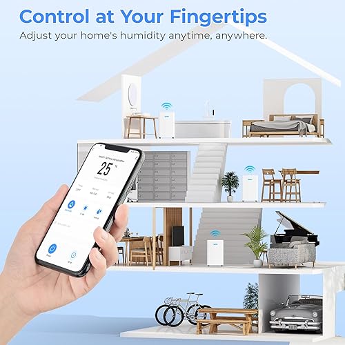 Miniatura 7 de Deshumidificador para el hogar, 2500-3000 pies cuadrados, 60 pintas máx. Compresor inteligente, humedad controlada por aplicación inteligente, con