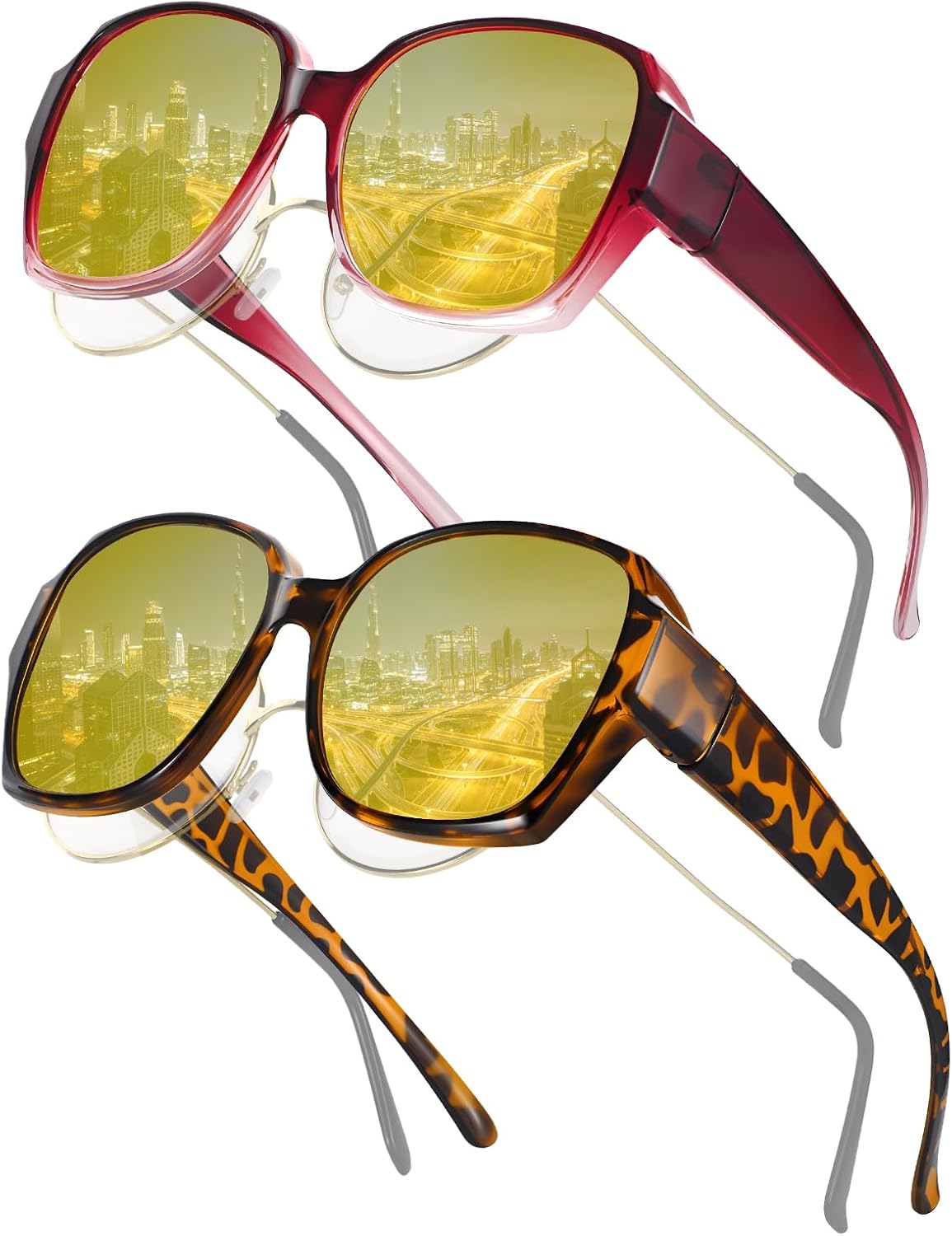 Night Vision Driving Glasses Fit Over Eyeglasses Anti Glare Yellow Lens | Night Glasses for Men and Women Oversized Driving Eyewear