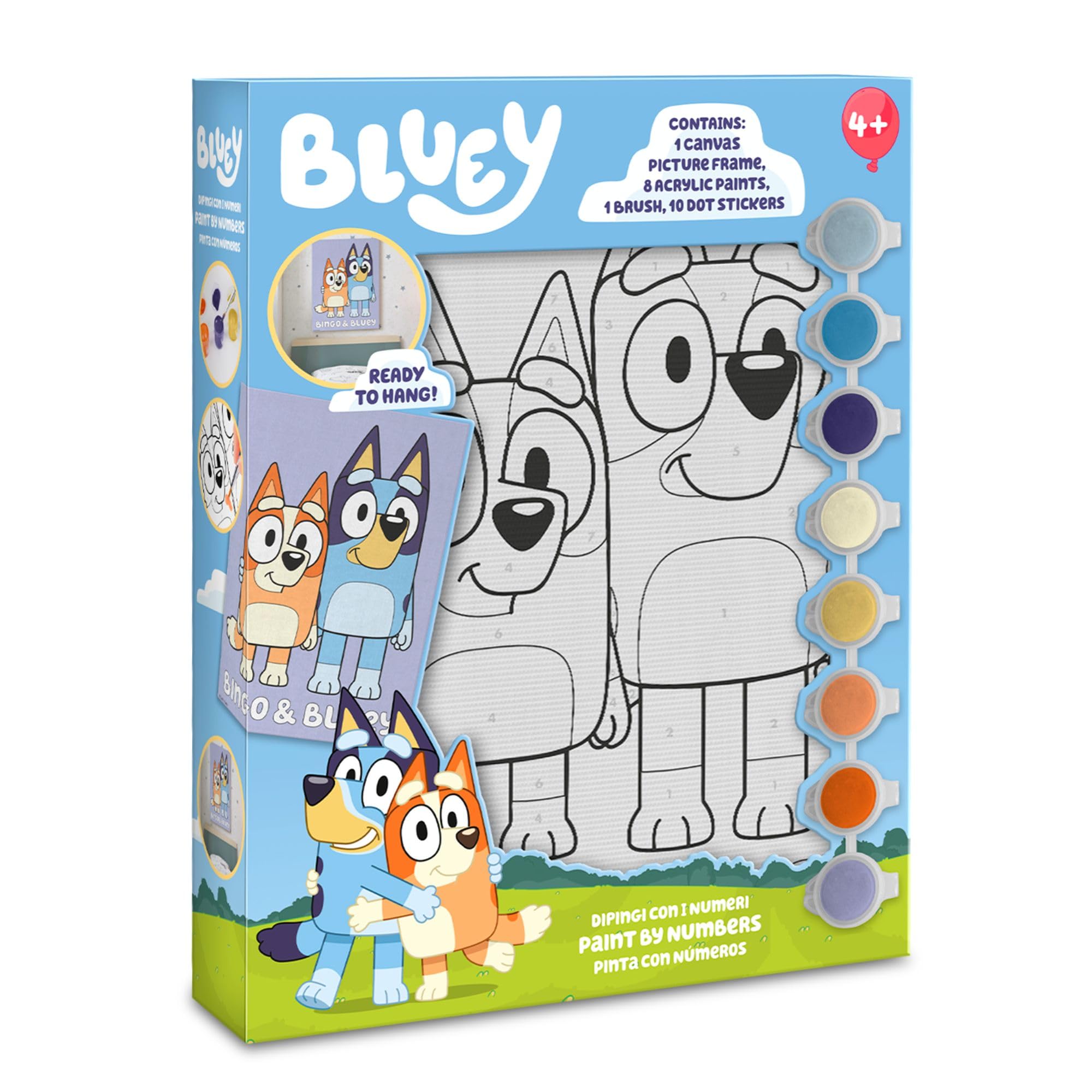 Bluey Kids Canvas Painting Set with 8 Watercolour Paints, Paint Brush & Stickers