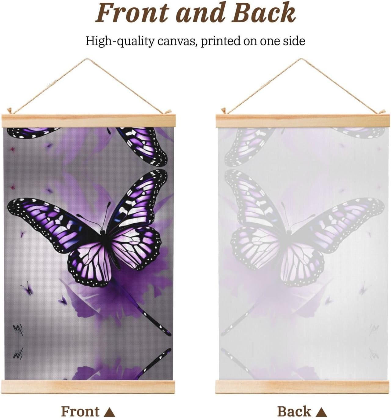 Beautiful Purple Butterfly Art Print Poster Hanger,Hanging Poster, Poster Frame,Wood Poster Hanger, For Wall Hanging