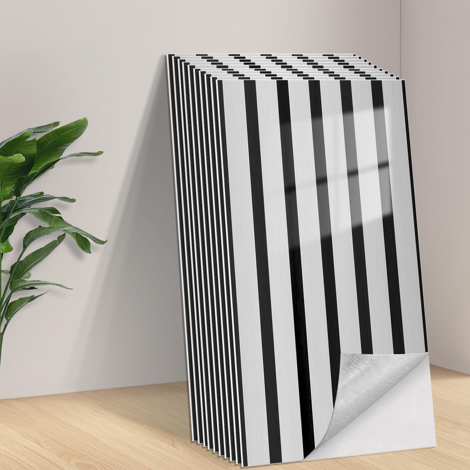 Tarwanear Self Adhesive Tile Stickers 10pcs/60x30cm Peel and Stick Wall Tiles for Kitchen Bathroom PVC Panels Effect Silver Black Wall Stickers Waterproof Stick on Backsplash for Home Decor — image 1