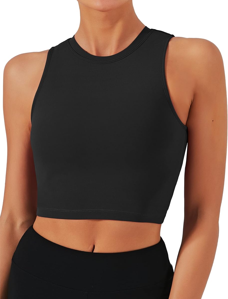 Nudi Sports Bra for Women Removable Padded Yoga Tank Tops | High Neck, Full Coverage, Sleeveless, Wireless, Wide Straps, Stretchy, Soft, Fitness Gym Workout Crop Tops, Medium Impact