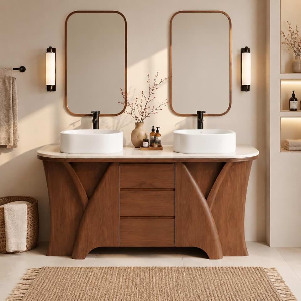 100 in Freestanding Double Bathroom Vanity with Sinks & Mirrors