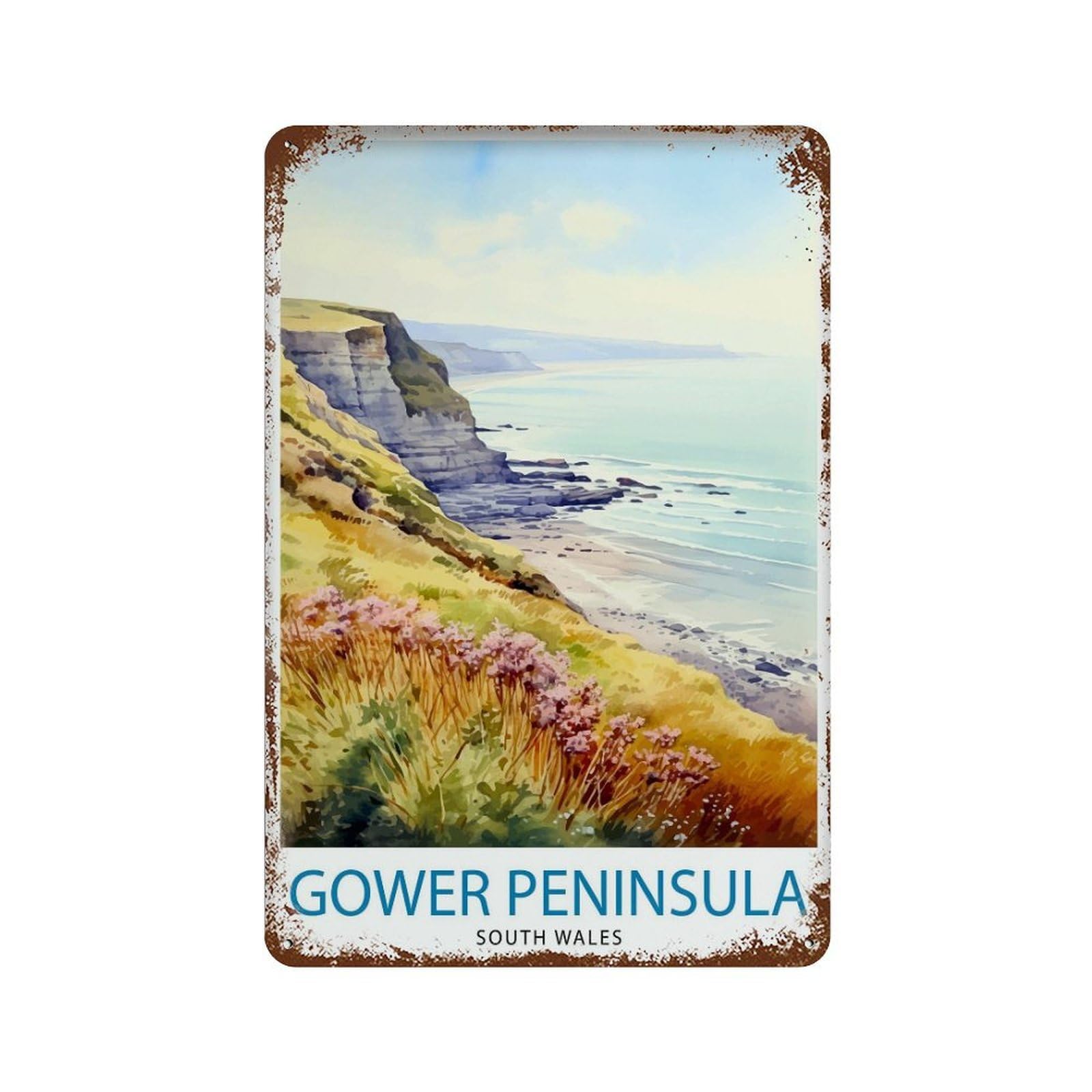 xiaoxiaoshen Gower Peninsula Wales Travel Wale Wall Decor Art Metal Tin Poster Modern Home Decor Art Home Bar Shop Decorations Vintage Sign 30x20cm