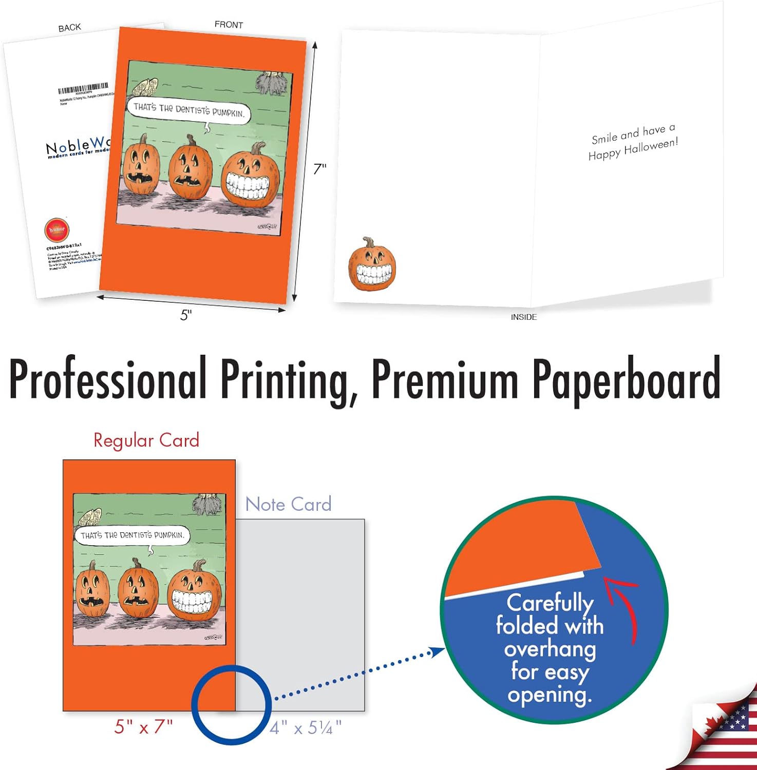 NobleWorks - 12 Funny Halloween Greeting Cards Box Set w/ 5 x 7 Envelopes For Men, Women 1x12 Designs - Dentist's Pumpkin C9483HWG-B12x1