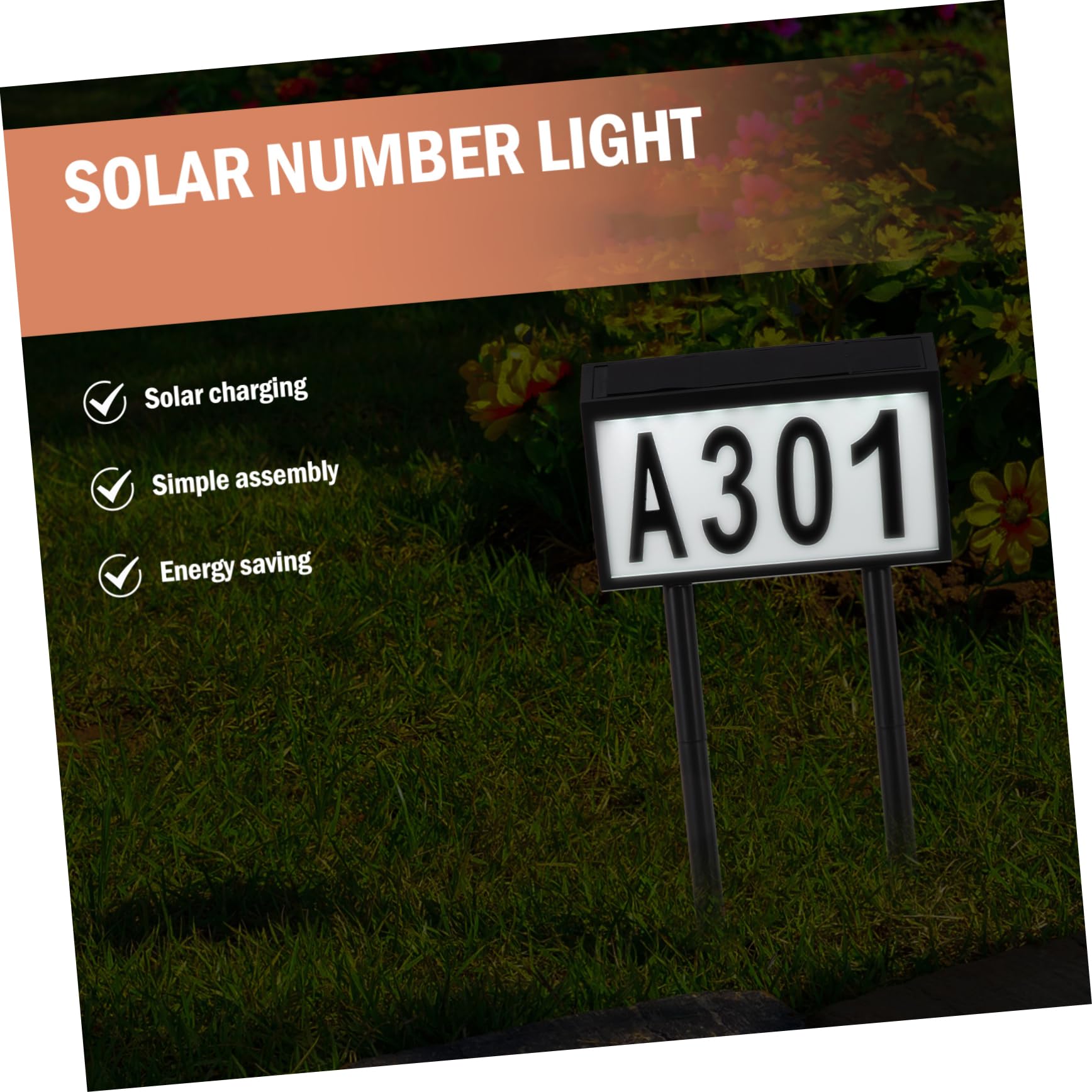 Lampada Solare da Giardino Numeri Civici LED 10 Smd 1200mah Nero in Abs e PC per Esterni Facile da Installare nel Terreno per Ristoranti e Centri Commerciali