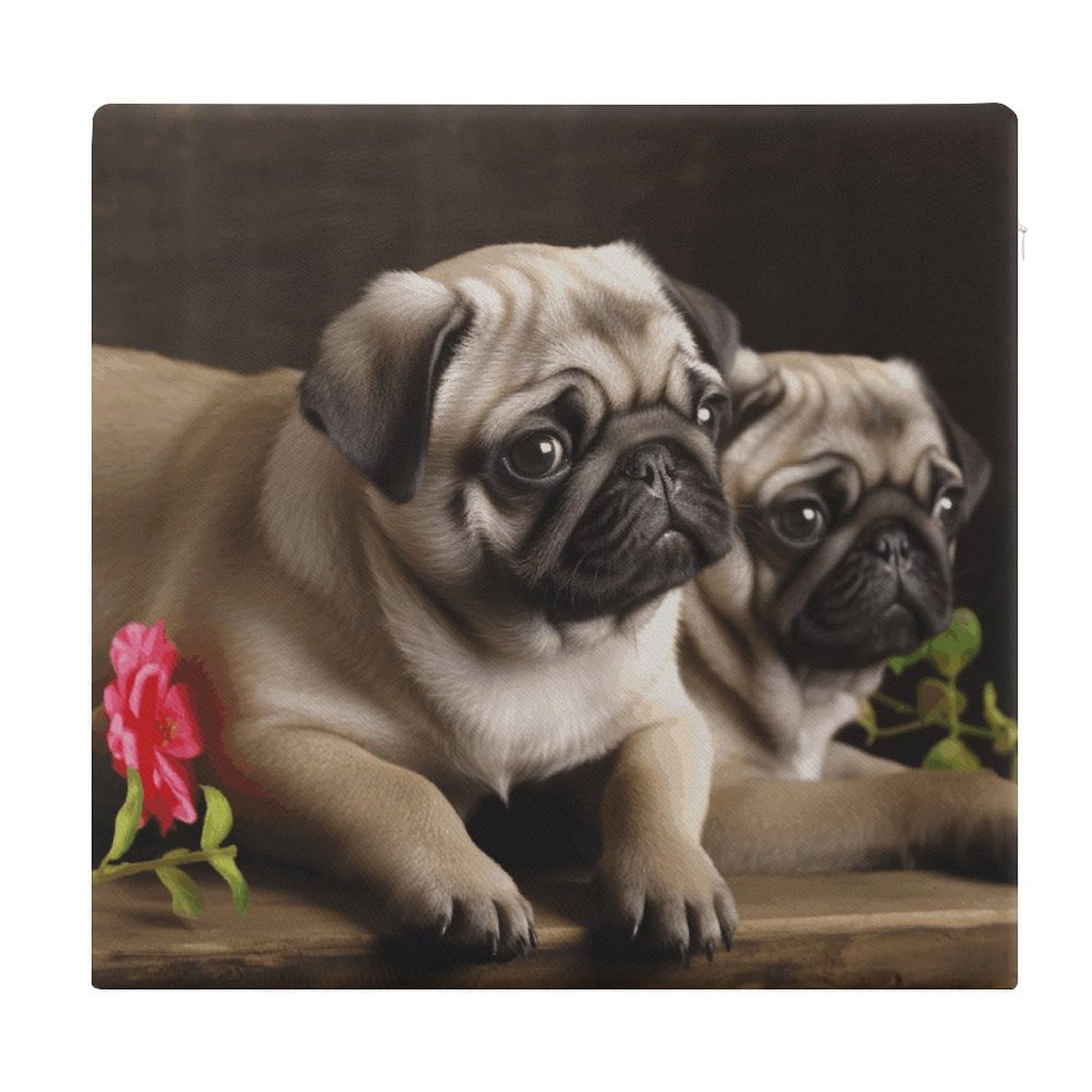JTREHY Puppys Pug Chair Cushions Non-Slip Bar Stool Cushions Ultra Soft Warm Memory Foam Meditation Cushion Removable Large Square Seat Cushions for Dining Chair 15x14In