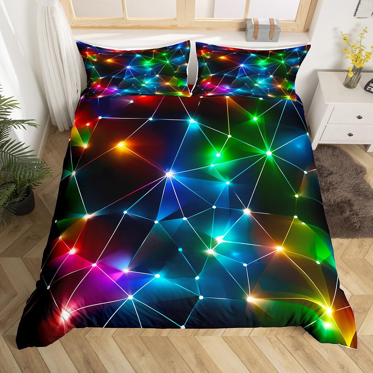 Parure de lit motif géométrique multicolore pour couette enfant