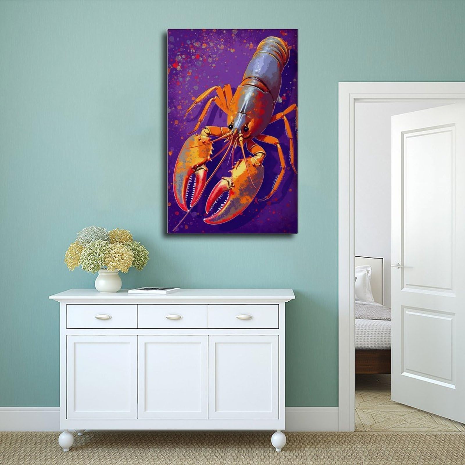 Stampa artistica da parete moderna con aragosta e natura morta su tela, decorazione artistica da parete per soggiorno e camera da letto, 60 x 90 cm