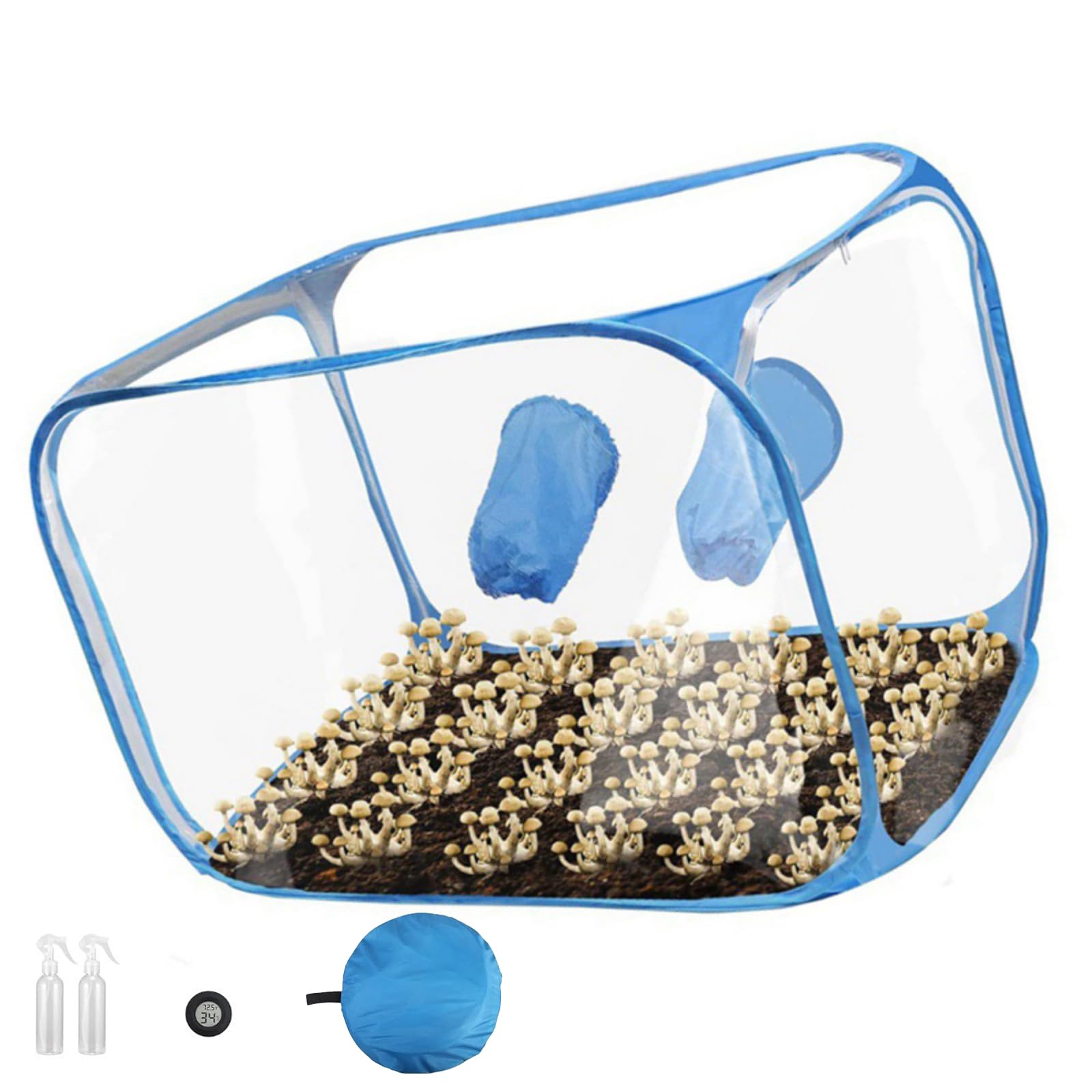 Generisch Juego de carpa plegable para cultivo de setas, caja de aire silenciosa, carcasa de ABS transparente plegable con aberturas para guantes para el jardín interior, tienda de jardín interior