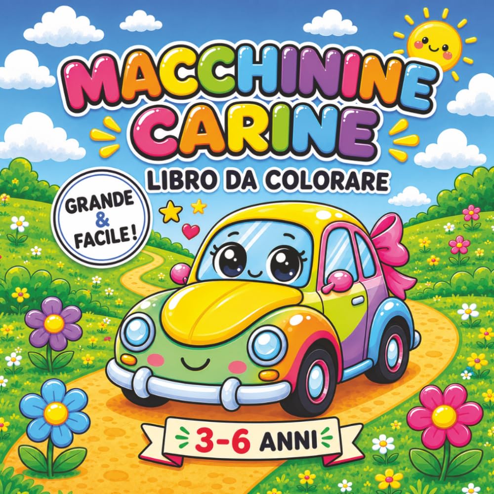Macchinine Carine: Libro da Colorare con Linee Spesse per Bambini 3–6 Anni