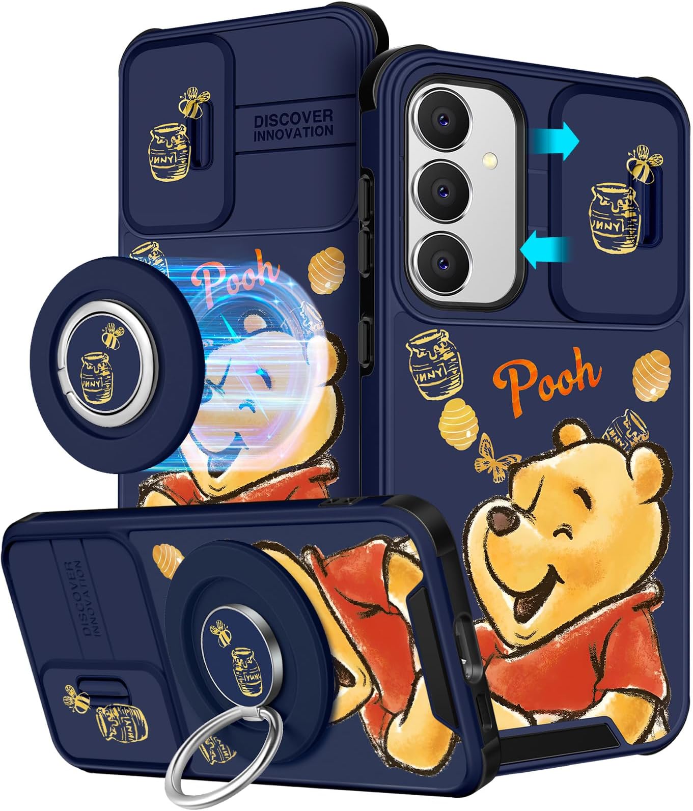 Oqplog for Samsung Galaxy S24 Case Compatible with MagSafe Ring Holder & Camera Cover Cute Cartoon S24 Case Women Girly Funny Phone Protector for Samsung S24, Blue Weini