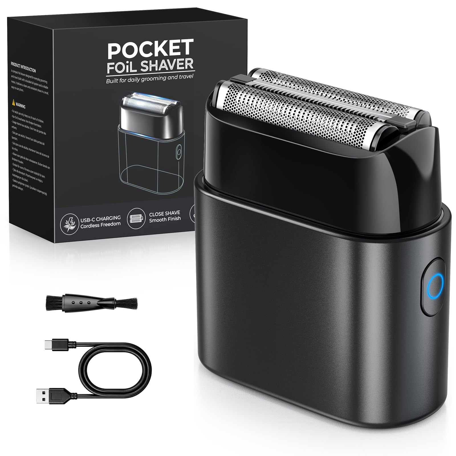 Haokoo Rasoio Elettrico Barba Uomo, Mini Shaver da Viaggio Compatto 90g | Ritocchi Rapidi e Rasatura Precisa Prima di Riunioni, Viaggi e Spostamenti. Removibile a 3 Lame, 90 Min Autonomia, IPX7