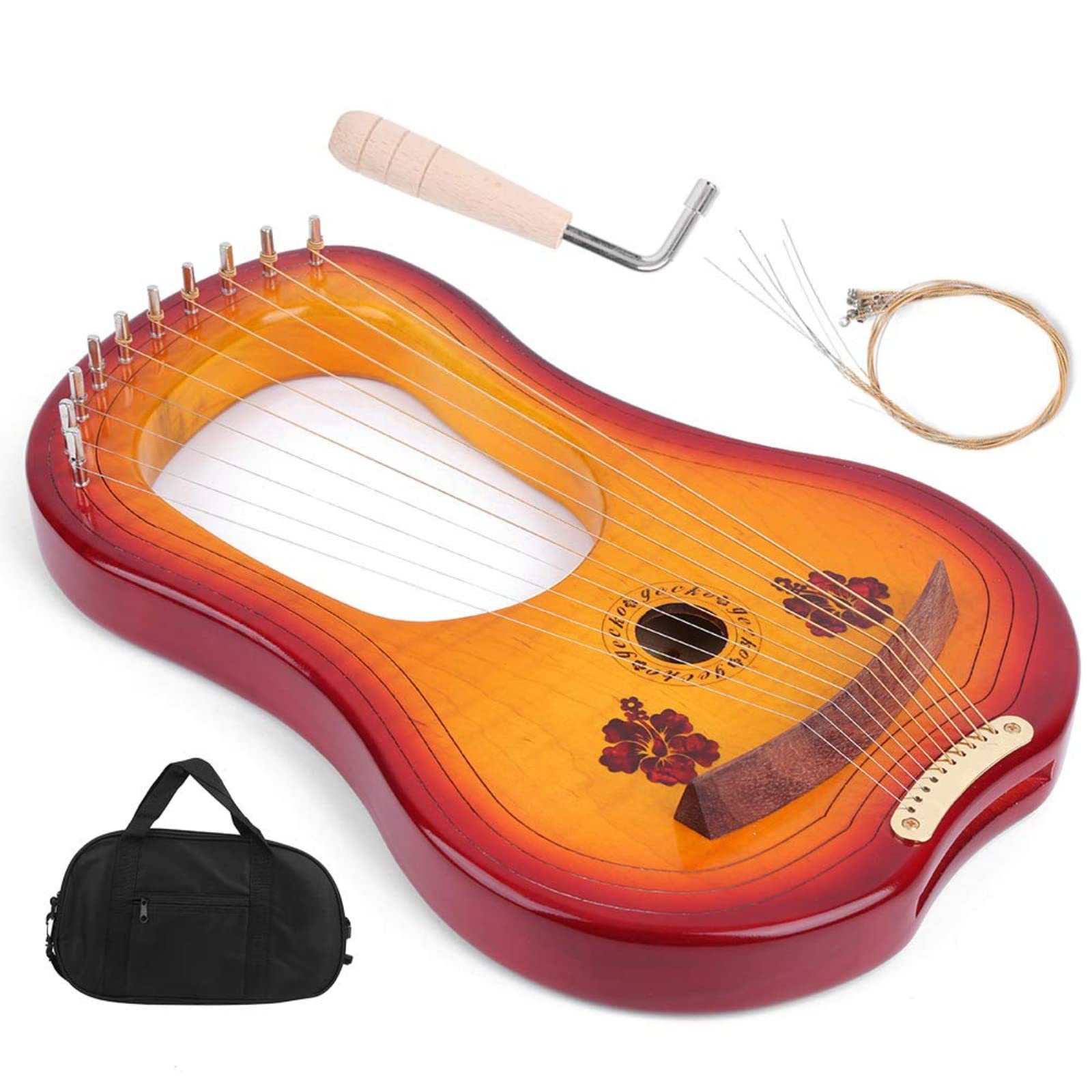 harfa liryczna, 10-strunowa lira, harfa, mahoń, instrument muzyczny z litego drewna kluczem do strojenia, przenośna