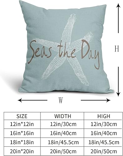 Miniatura 5 de Fundas de almohada de playa de 20 x 20 pulgadas almohada náutica costera de playa azul espuma de mar estrella de mar decorativa funda de almohada