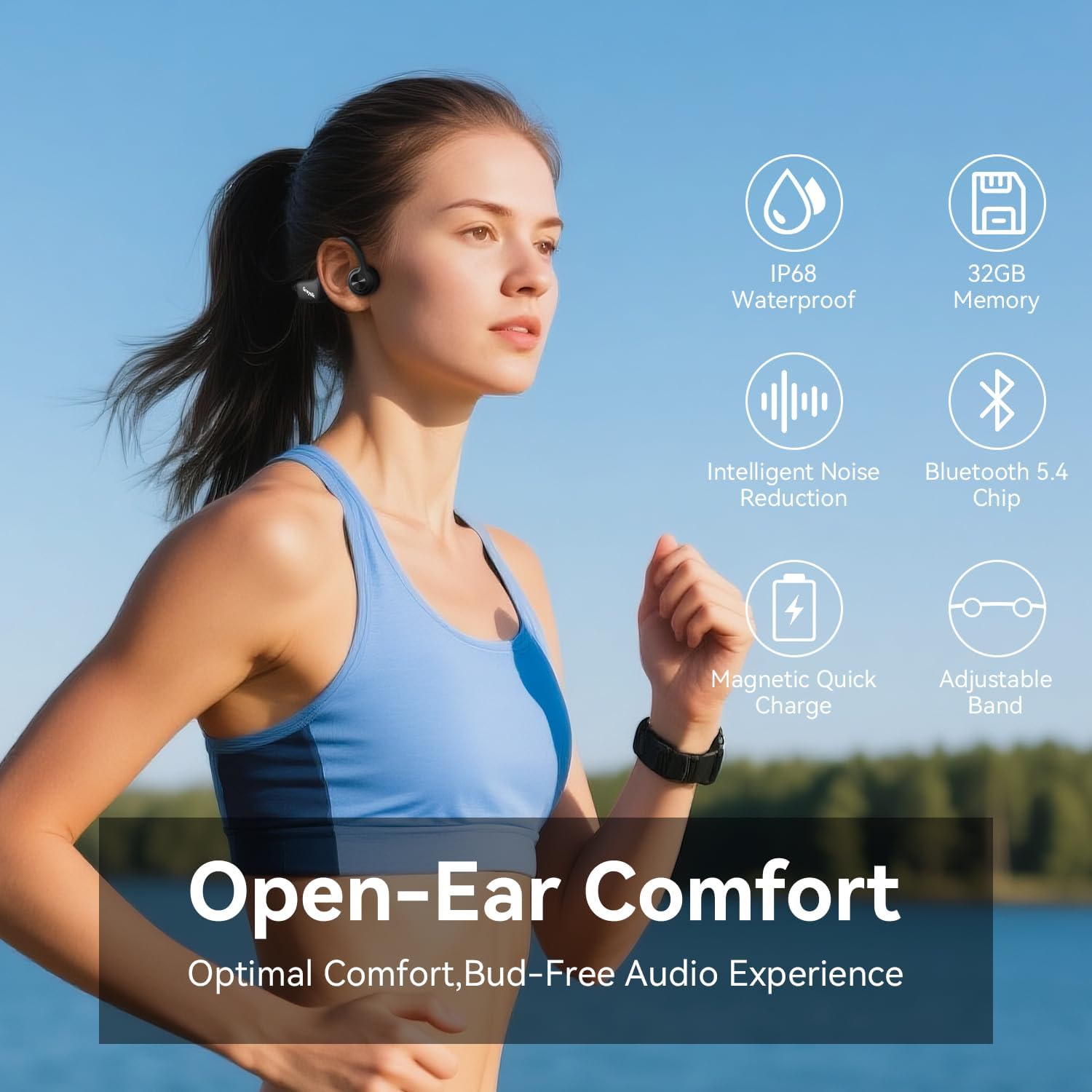 Swimming Headphones, IP68 Waterproof Bone Conduction Headphones, Bluetooth 5.4 Sport Open Earphones with MP3 Mode 32GB Memory, Wireless Swimming Headphone Underwater for Running, Cycling