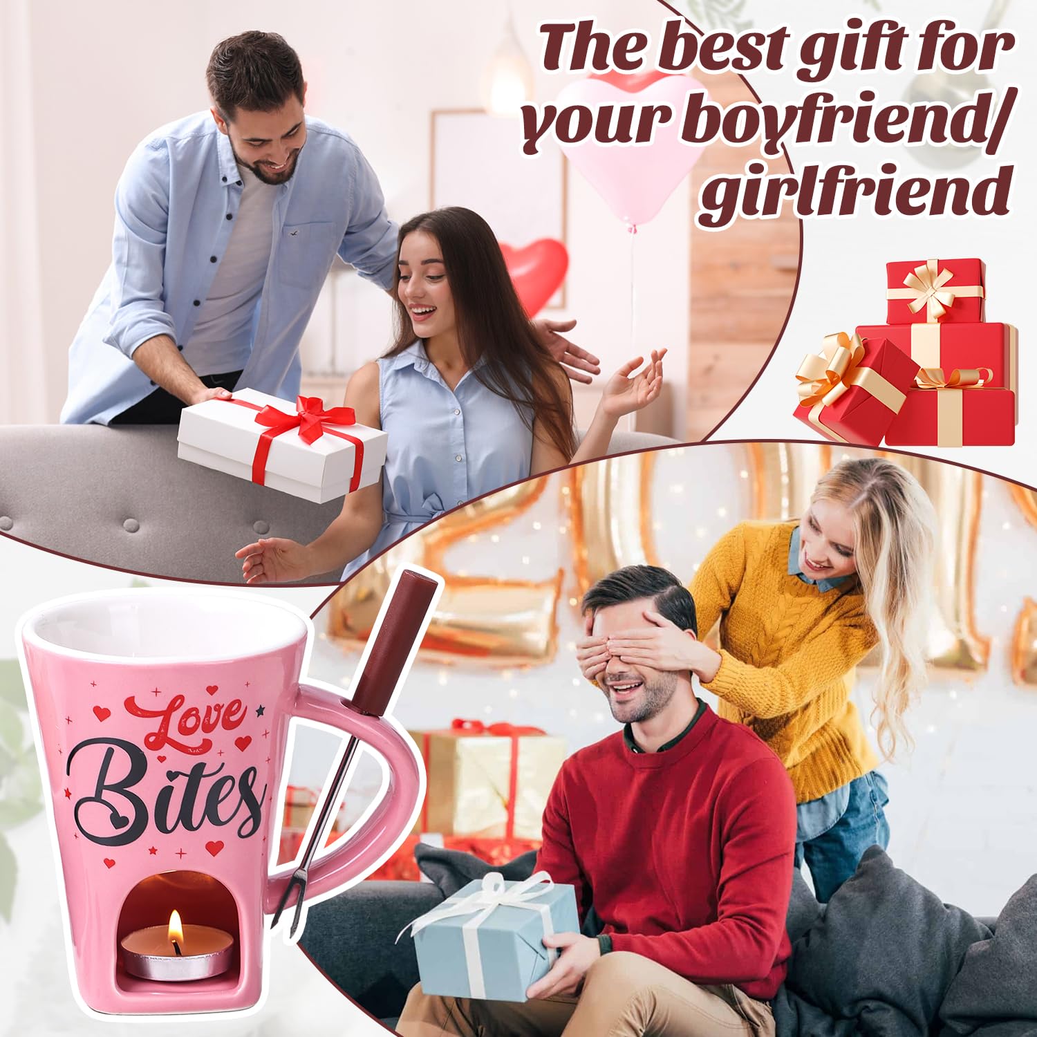 Cerámica para Fondue de Chocolate Taza, 200ML Juego de Fondue de Chocolate, Taza de Fondue de Chocolate de Cerámica con Tenedor y Vela de Té, Taza de Fusión de Queso para Citas Nocturnas Dulces Queso