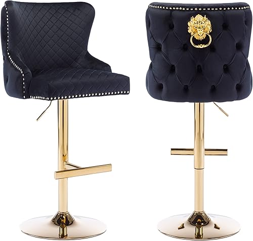 Miniatura 10 de KCC Taburetes de bar modernos de altura de mostrador, silla giratoria ajustable con respaldo alto copetudo, base cromada, anillo de cabeza de león