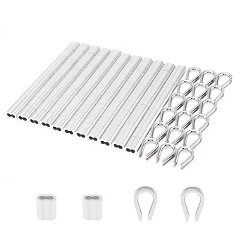 M3 1/8inch 100Pcs Aluminum Crimping Loop Sleeves Cable Crimps + 20Pcs M3 Stainless Steel Thimbles Rigging, Widely Use Cable Ferrule Kit for Wire Rope