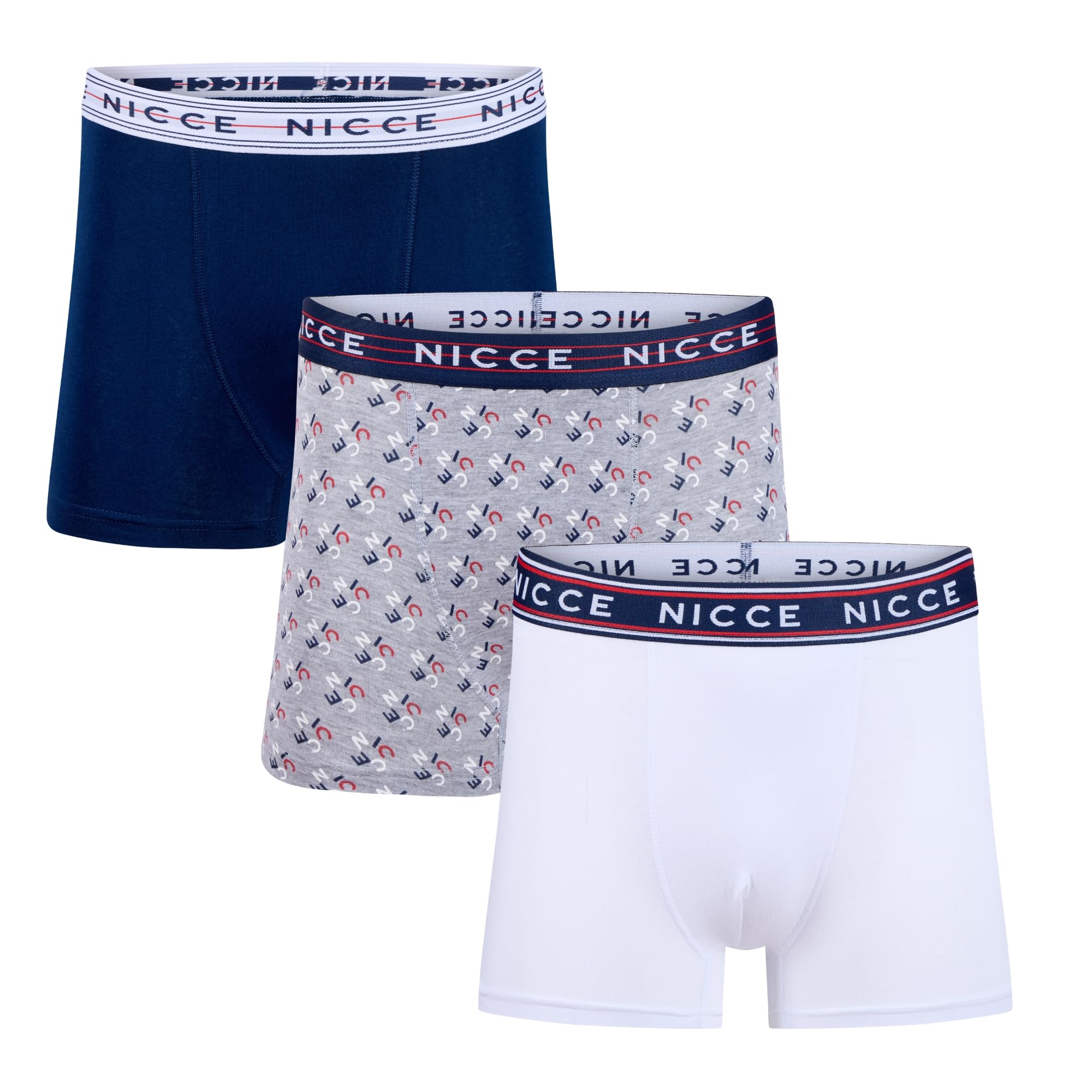 Nicce Men's Porter / 3 Pack / Assorted Boxers, Colours, Elasticated Logo Waistband, 3 Pack, Premium Soft Cotton, Classic Fit, Comfortable Underwear, Large