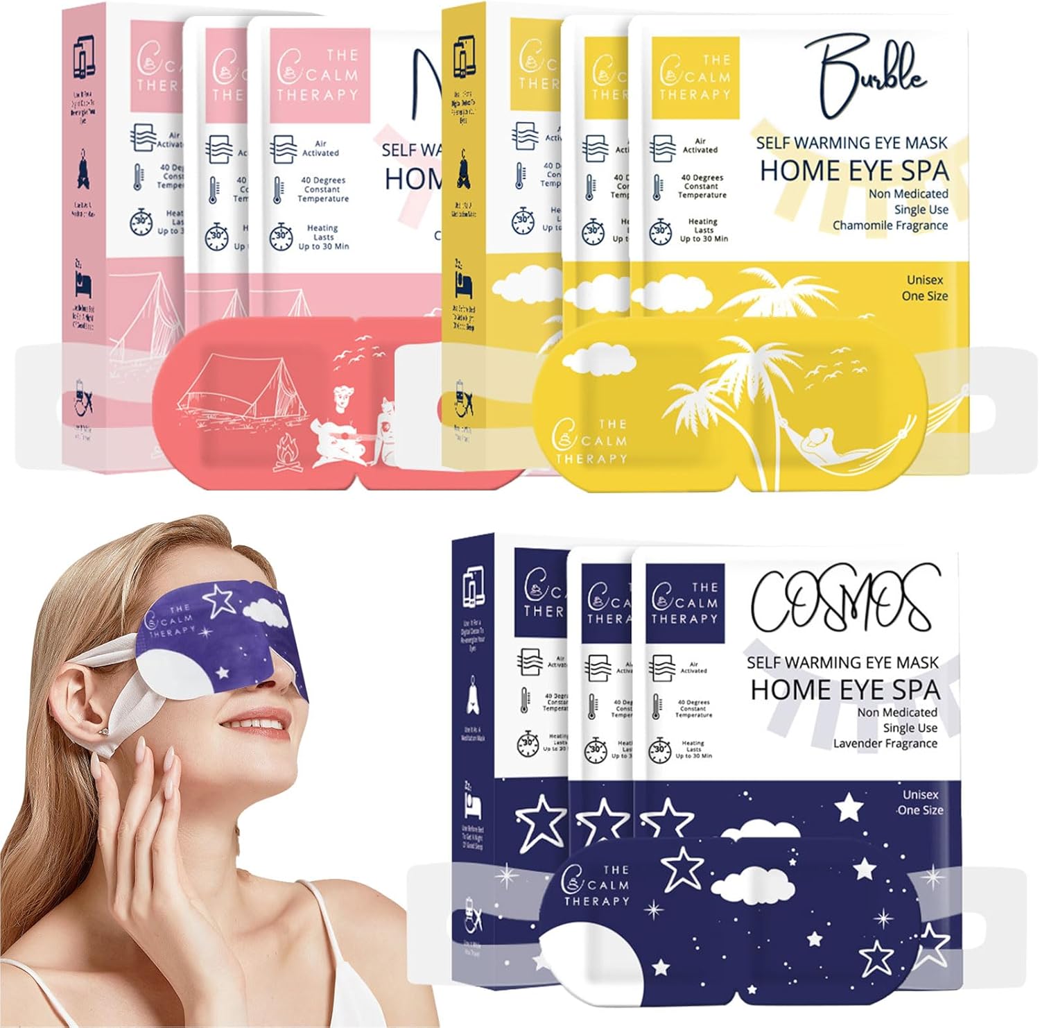 15 PACKS Self Heating Eye Mask, Disposable Steam Eye Mask for Dry Eyes, Moisturising Hot Eye Patch with 3 Soothing Scents, Eyestrain Relief & Improve Sleep (Lavender, Chamomile, Cherry Blossom)