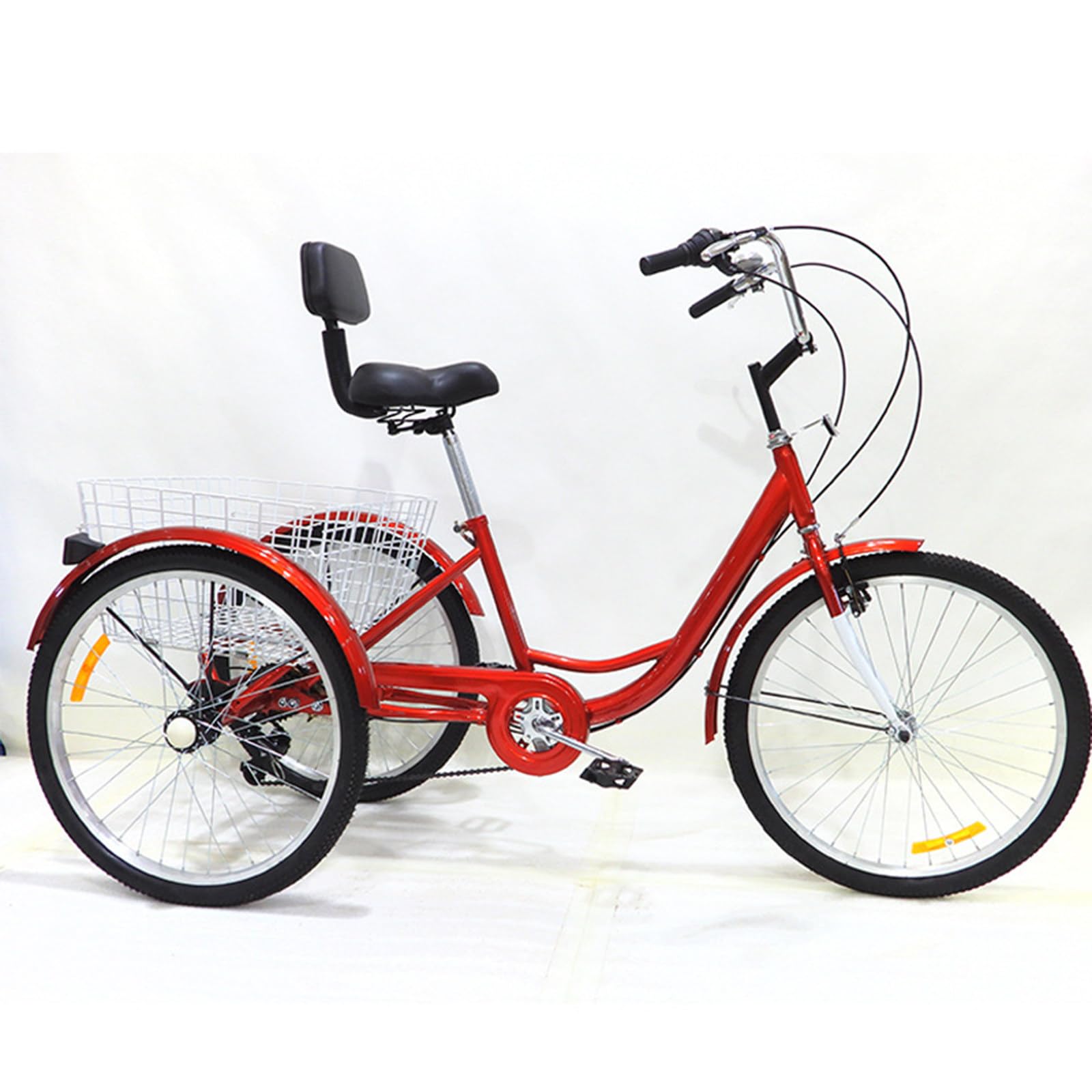 Triciclo per adulti da 24 pollici, 3 ruote, cambio a 7 velocità, telaio in acciaio ad alto tenore di carbonio, capacità di carico 120 kg, triciclo cargo, sport all'aria aperta, bianco