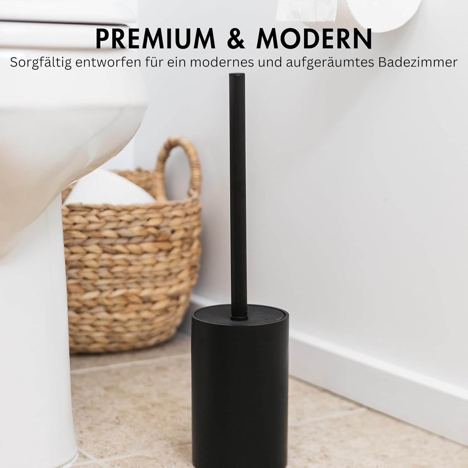 Yew Design Matte Black Toilet Bowl Brush for Bathroom with Holder - Bathroom Cleaner Scrubber with Sleek Design, Sturdy, and Durable Bristles