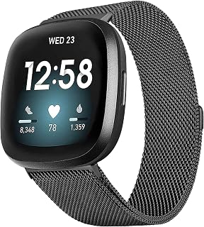 BOTNUW Metal Bands Compatible with Fitbit Versa 3/4 Fitbit Sense/Sense 2 Bands, Breathable Sweat-proof, Stainless Steel Mesh Ring Magnetic Lock Replacement Band for Versa 3 Bands Women Men