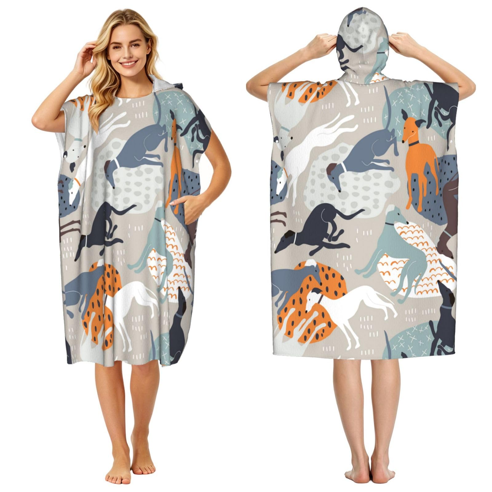 Poadnly Greyhounds Cute, Adult Hooded Beach Towel 90 x 110 cm,Changing Bath Robe, Surf Poncho Towel For Women Men