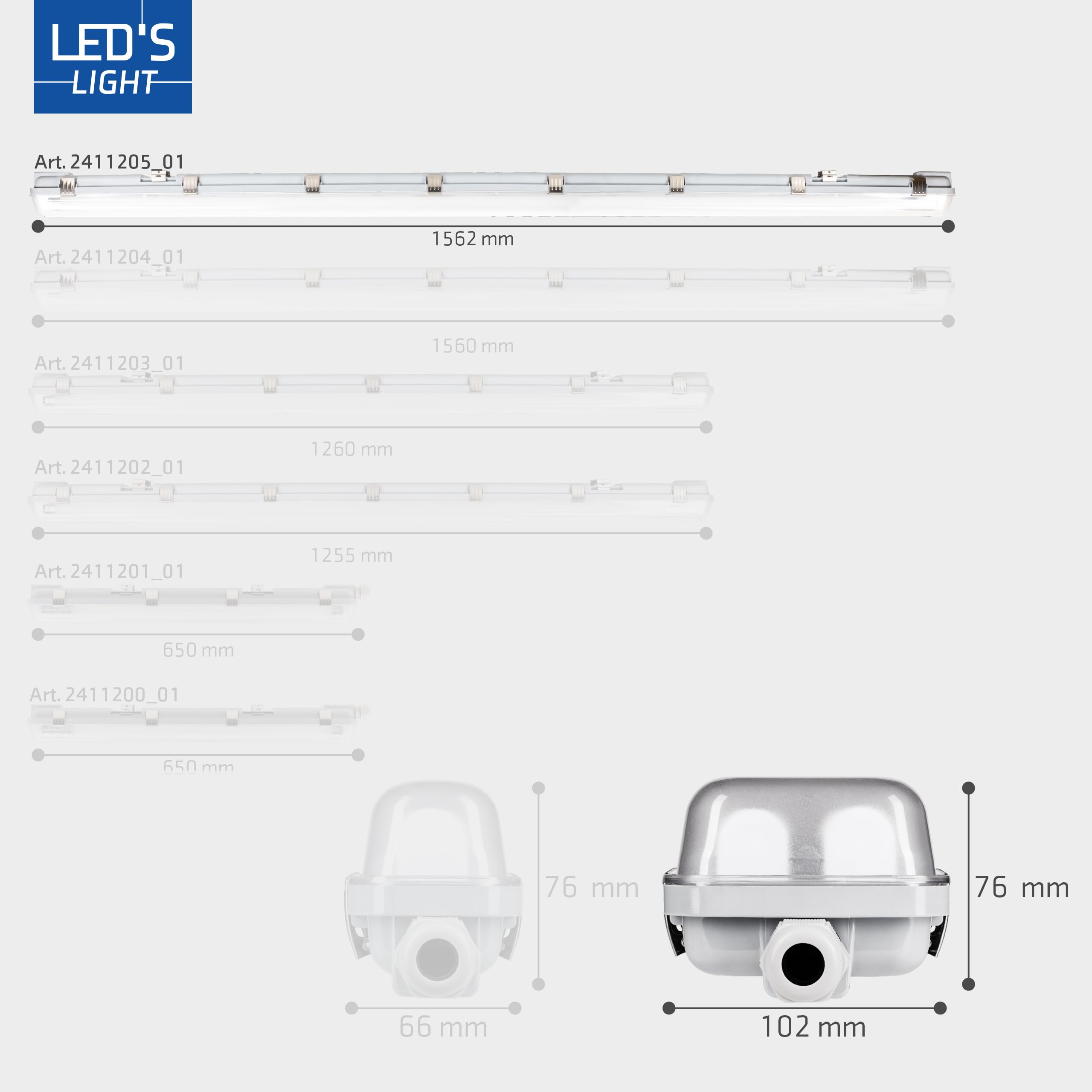 Proventa LED Feuchtraumleuchte 150cm | 2x16,5W | 6120 Lumen | IP65 Wannenleuchte | 4000K neutralweiß | 50.000h | IK08 Schlagfest | Edelstahlklammern, Flickerfrei – Garage, Keller, Werkstatt