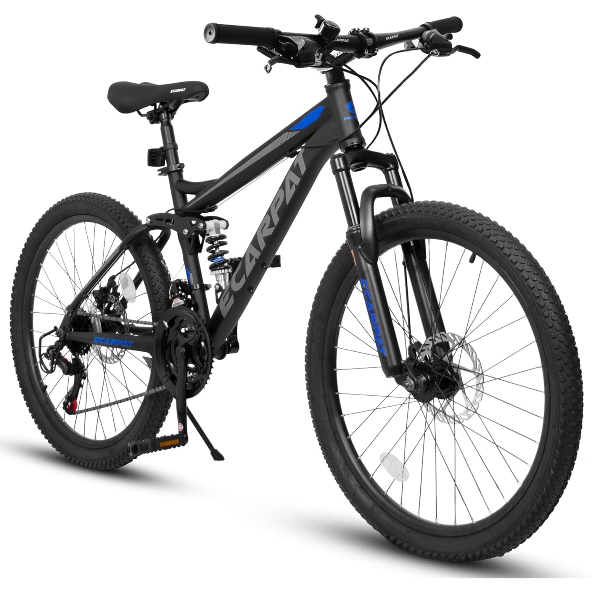 Ecarpat Mountain Bike 24 26 27.5 Inch, Dual Full Suspension Mens Womens Bike, 21 Speeds Dual Disc Brake Carbon Steel Bike, Boys Mens Mountain Bike for School Work Summer Camping, Birthday Gift Choice