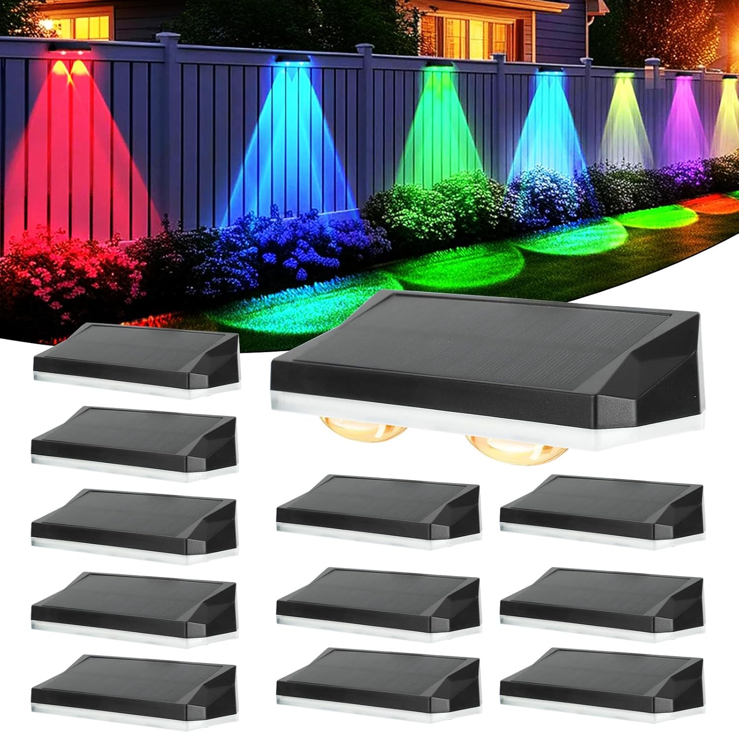 Solar Fence Lights Outdoor Waterproof LED, 13 Lighting Modes, Solar Outdoor Lights Dual Installation IP65 Energy Saving Solar Garden Lights, for Backyard Railings Steps Patio Walls (12)