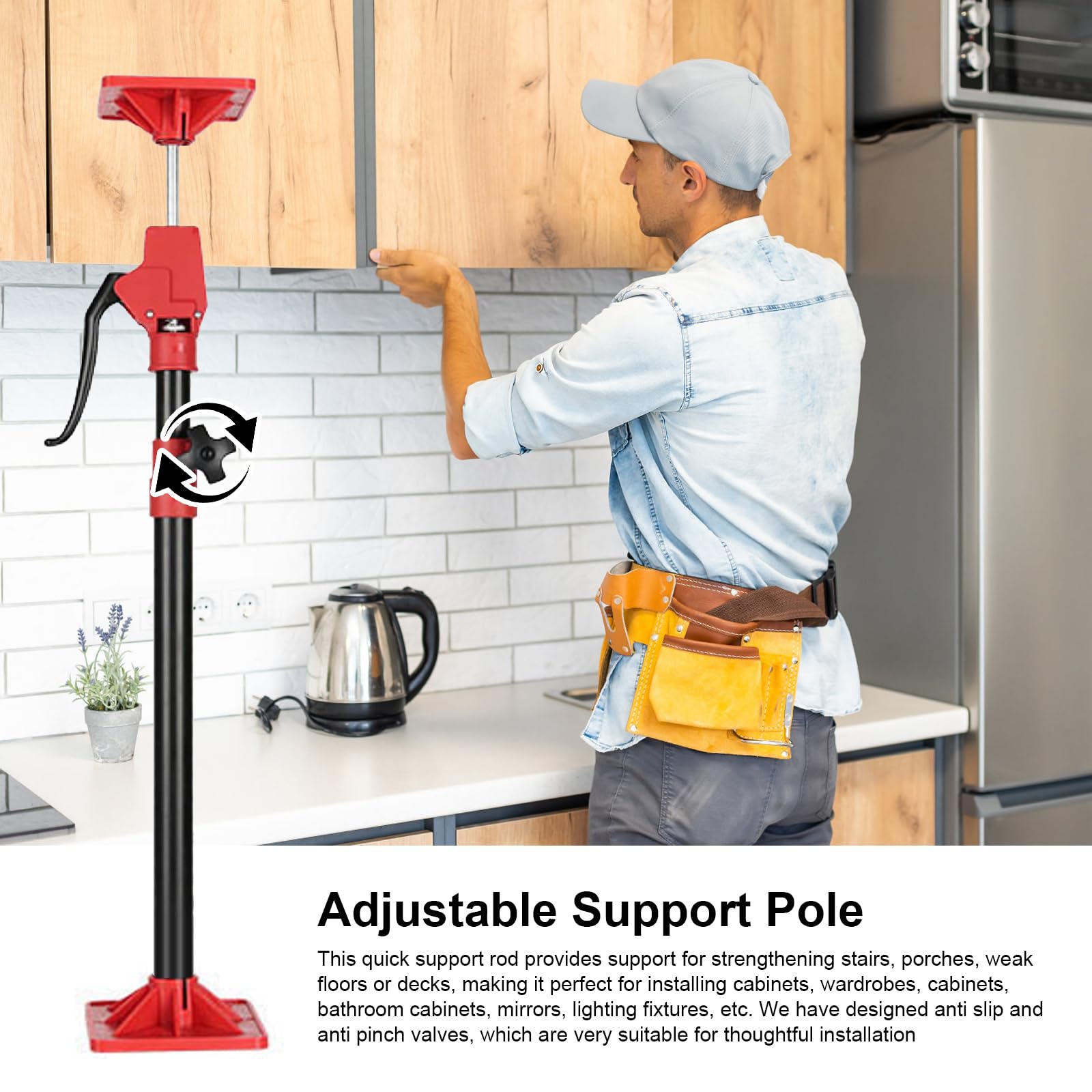 JAOGAUS Cabinet Jack Stands, Strumento di sollevamento manuale di risparmio di manodopera, Sistema di supporto in acciaio rapido di lavoro telescopico Asta di sollevamento strumento di terza mano,