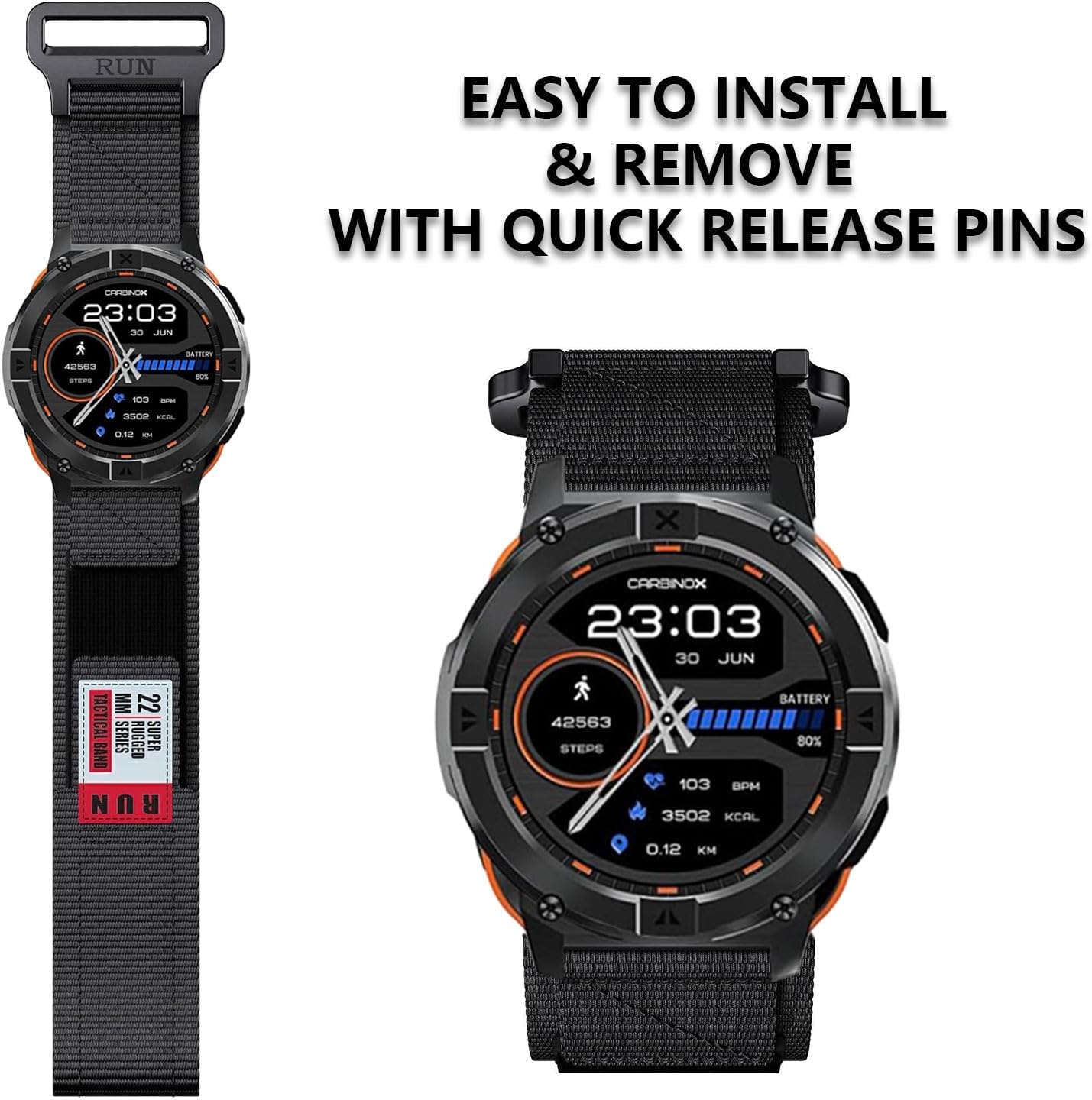 22MM Rugged Nylon Band Compatible for CARBINOX X-Ranger/Vortex/Vesta/Blaze S Smart Watch, Soft Woven Adjustable Wristbands Strap for CARBINOX Smart Watch, Accessory for Men and Women - Image 4