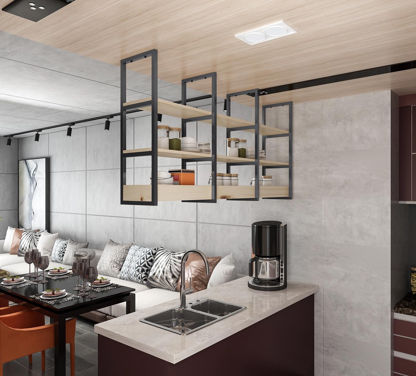 DIYHD 3-Tier Ceiling Mount Shelf Brackets,Industrial Rustic Black Storage Hanging Pipe Shelf,Max Load 100lbs,No Wooden Plank