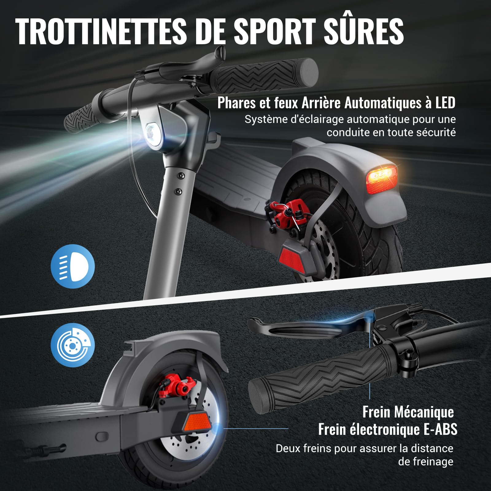 SISIGAD Trottinette Électrique Adulte 10 Pouces avec App, Portée Maxi 42km Batterie 36V 10.4AH Trottinette Électrique Pliable, Electric Scooter Adult 350W Vitesse Maxi 25km/h, avec Double Frein