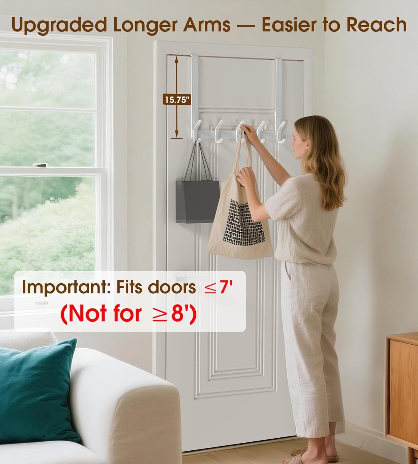 kitchlife over the door hooks hanger with 15.75 inches extended arms, fit for 1-3/8" doors, j40u, thickened bathroom towel rack organization, 1 pack double-hook, glossy white glossy white fits 1-3/8" doors with 15.75" arms