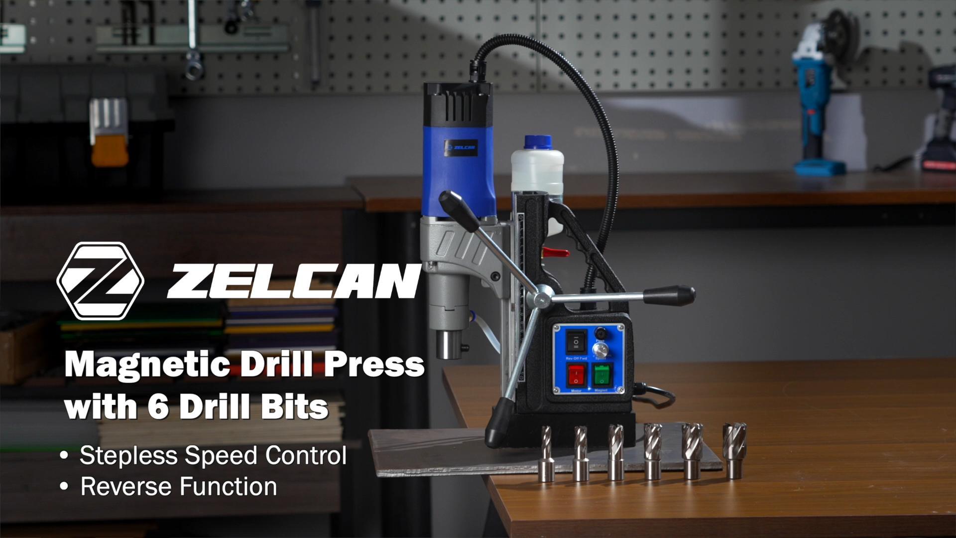 ZELCAN Mag Drill Press with 6 Drill Bits, 1550W Portable Magnetic