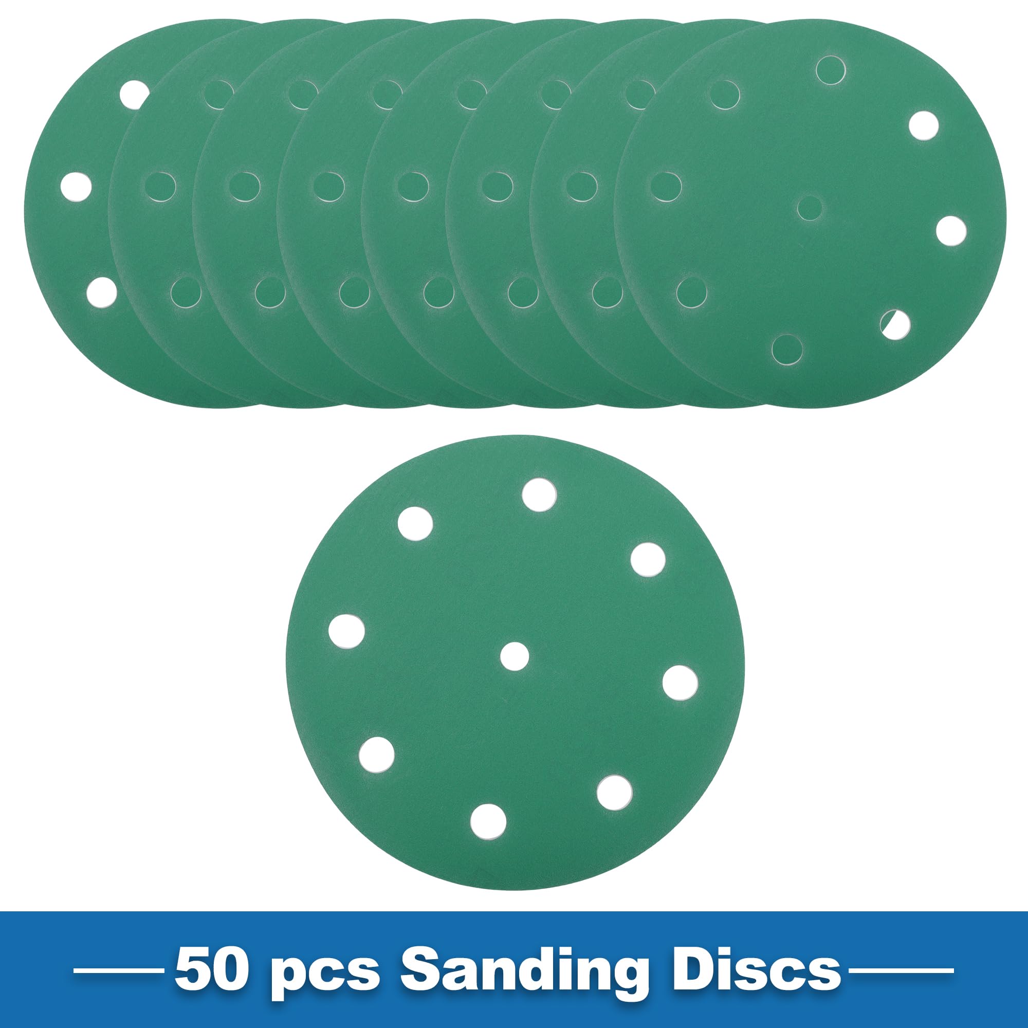 A ABSOPRO Sanding Discs 5 Inch 9 Hole 400 Grit Round Hook and Loop Sandpaper Aluminum Oxide Green 50pcs, 5" - Image 3
