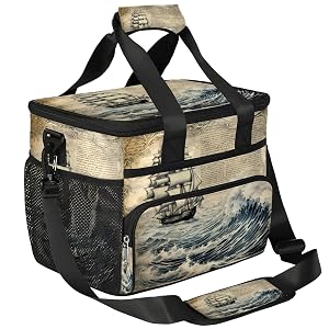 Lunch Box for Men Heavy Duty Insulated Lunch Bag for Women Retro Newspaper Sailboat Lunchbox for Adults Lunch