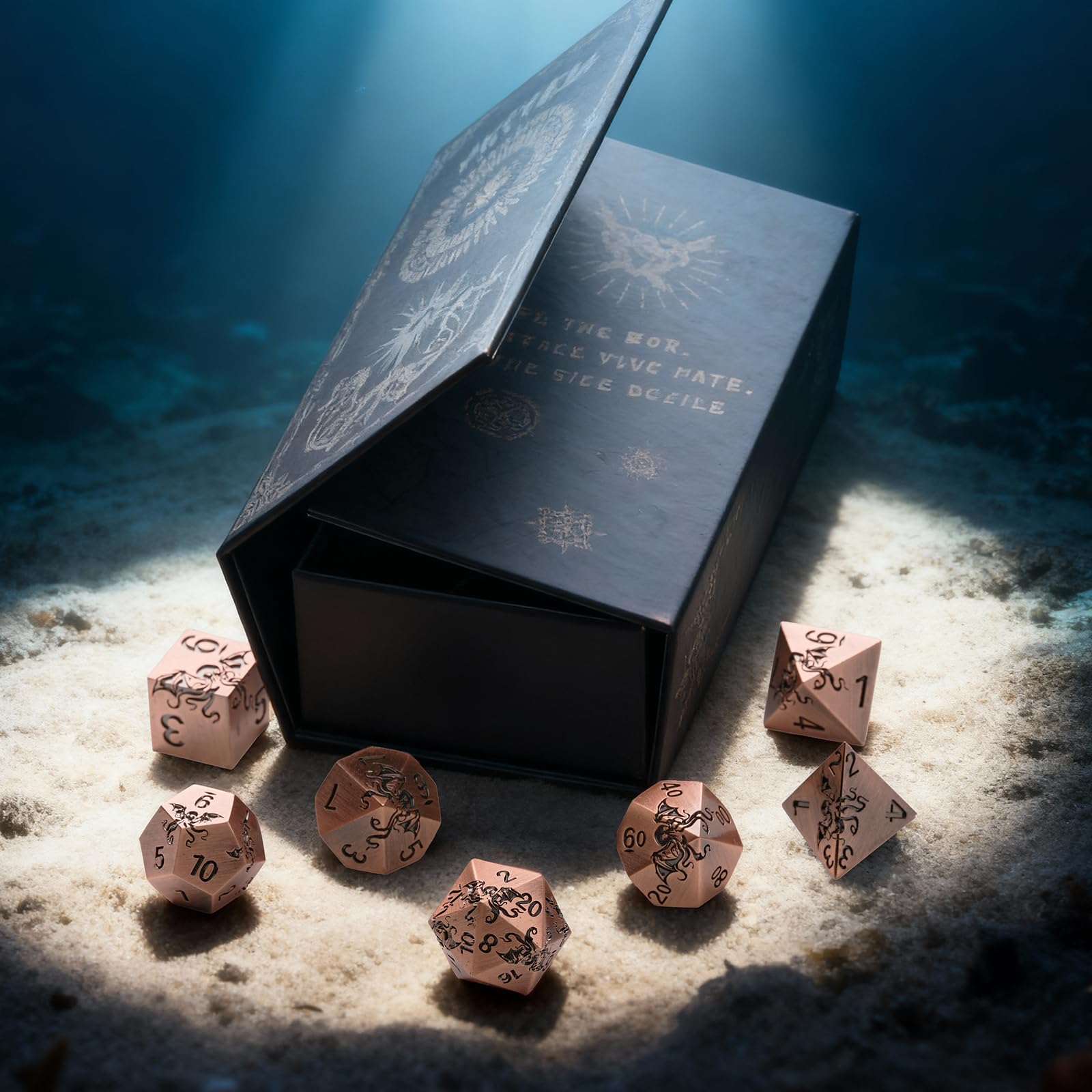 Juego de dados de metal – Diseño Pulpo,7 piezas D4 D6 D8 D10 D12 D20 D00,Dados poliédricos Premium para RPG y juegos de mesa, caja de regalo magnética (bronce antiguo)