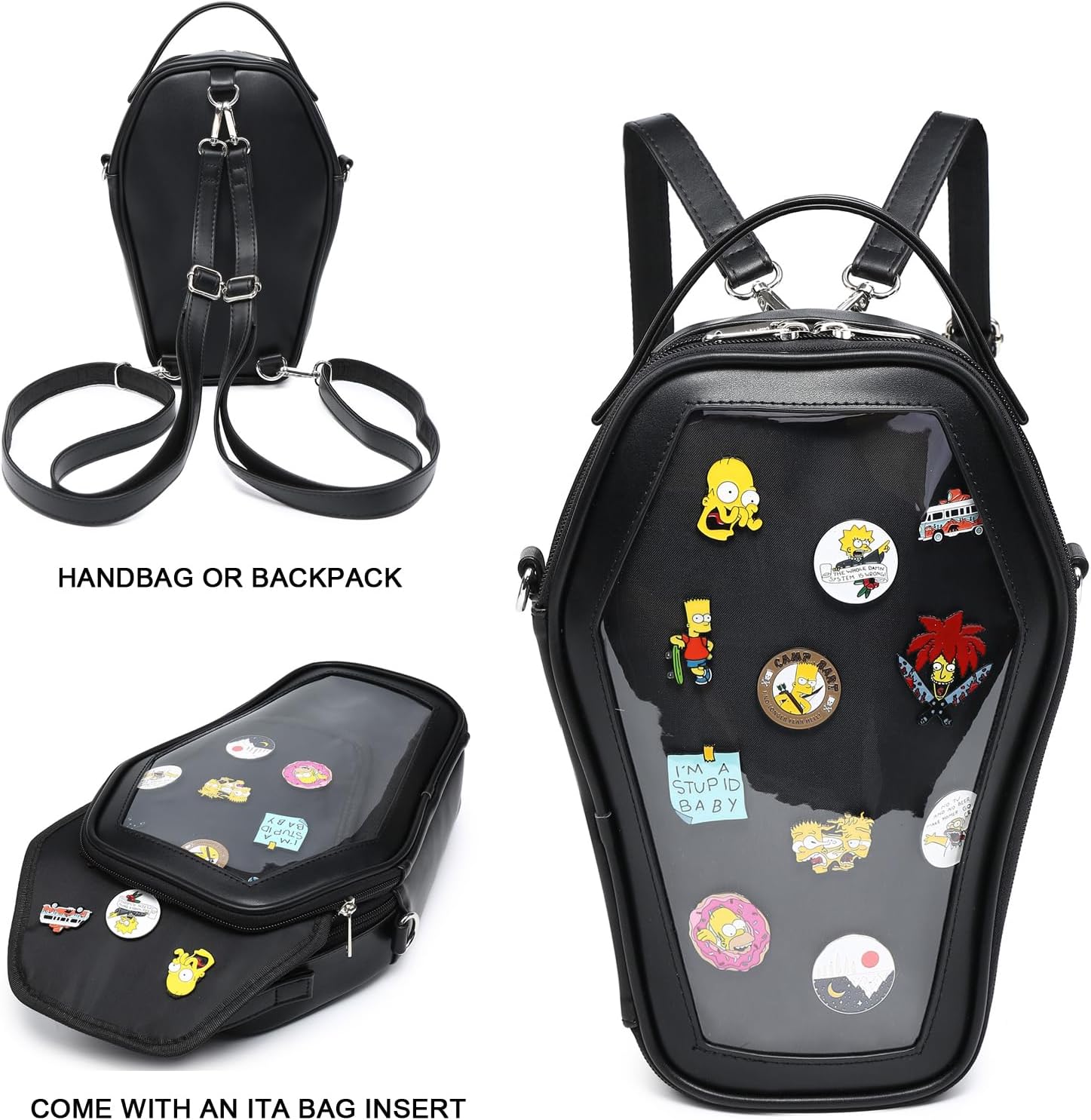 CHERRY SAUCE Ita Bag Backpack Gothic Coffin Shape Fashion Purses and Handbags Halloween JK Bags Detachable Cross Straps - Image 6