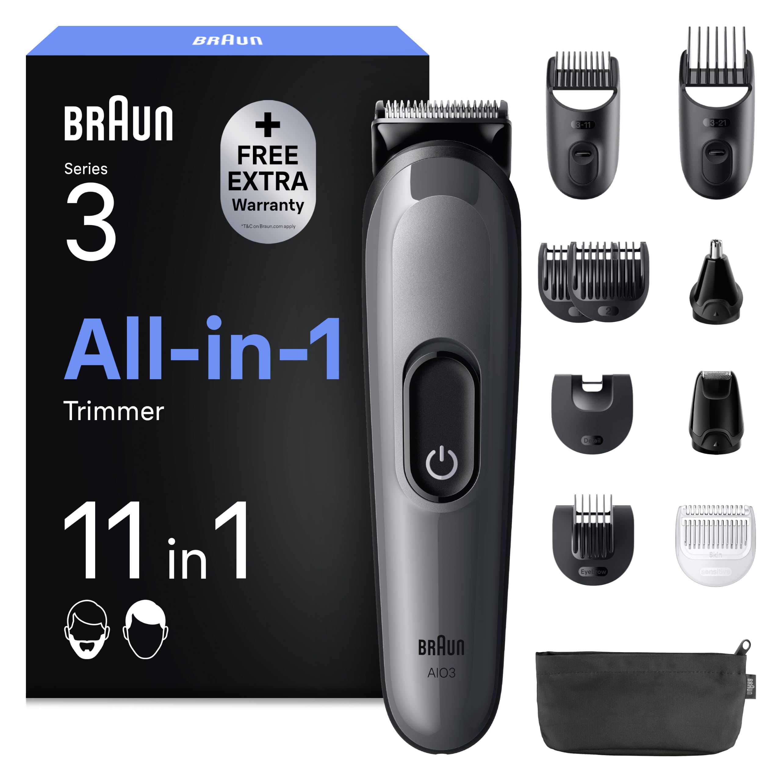 Braun Multigroom All-in-One Series 3, 11-in-1 Trimmer-Set 3, AIO3565, Grau