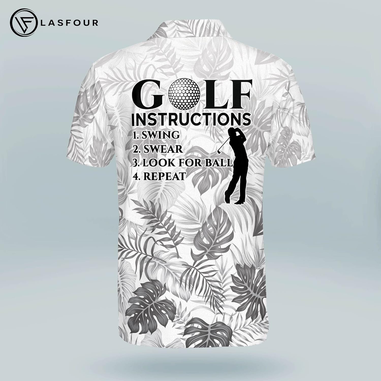 LASFOUR Personalized 3D Funny Golf Polo Shirts for Men, Men's Golf Shirts Short Sleeve Polo Dry Fit, America Golf Polos, Floral Swing Swear Look for Ball Repeat (Style01)