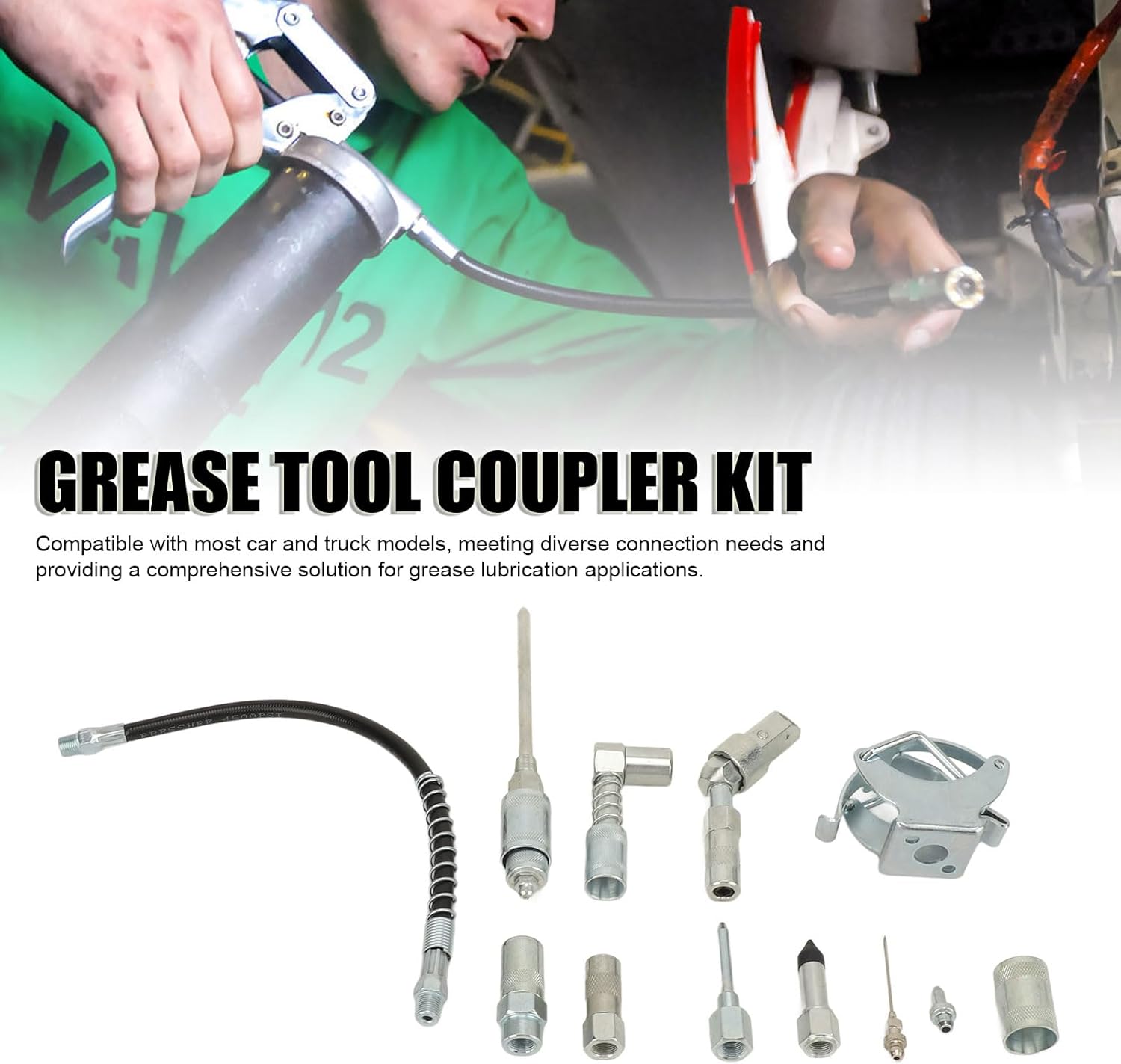 11Pcs Grease Tool Lubrication Accessory Kit, Quick Connect Greasing Accessory Kit, Heavy Duty Grease Gun Lubrication Accessory Kit for Most Car Truck Marine