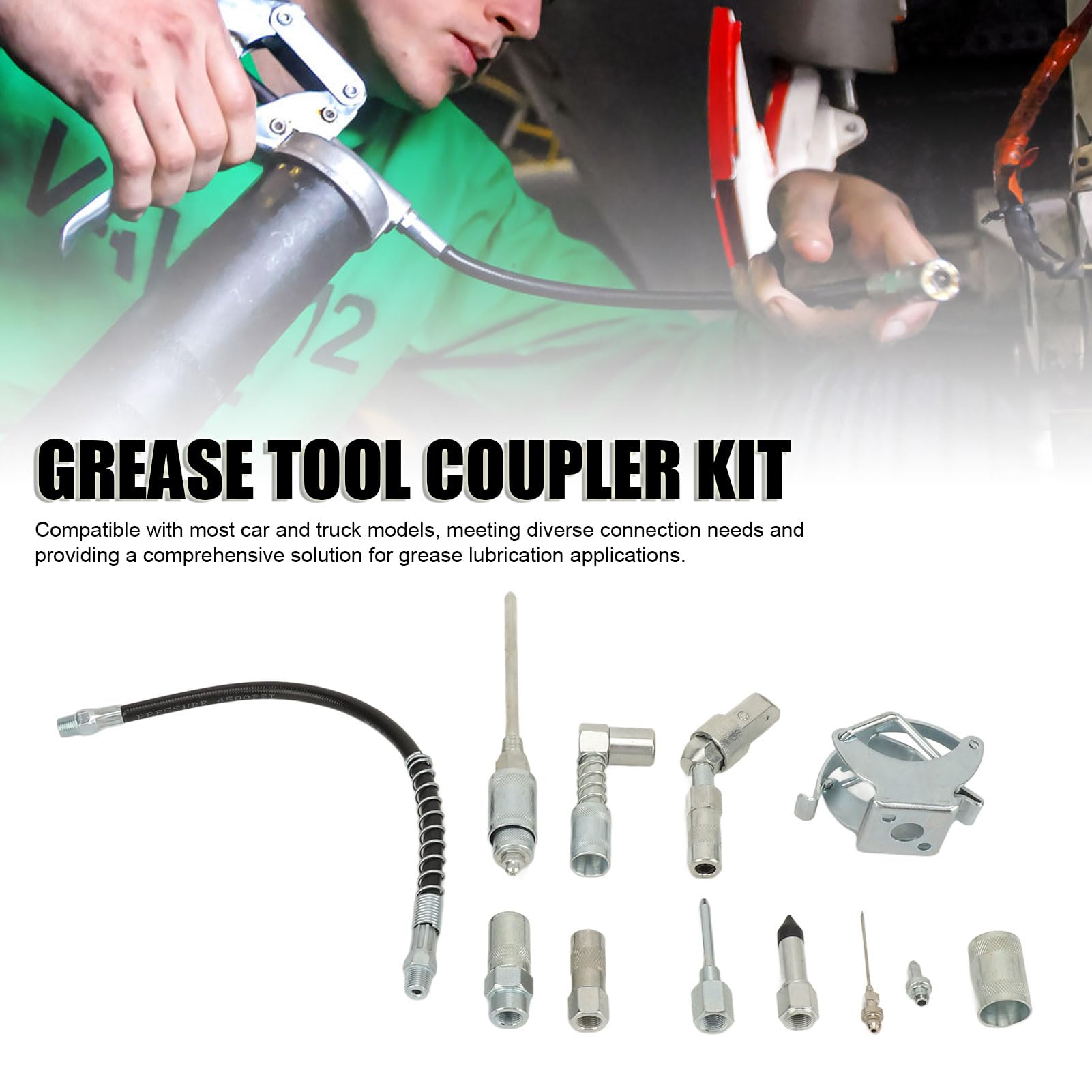 Kit de Accesorios de Lubricación con Grasa de Conexión Rápida para Camiones Automotrices, Kit de Accesorios para Pistola de Engrase de Construcción MEtálica