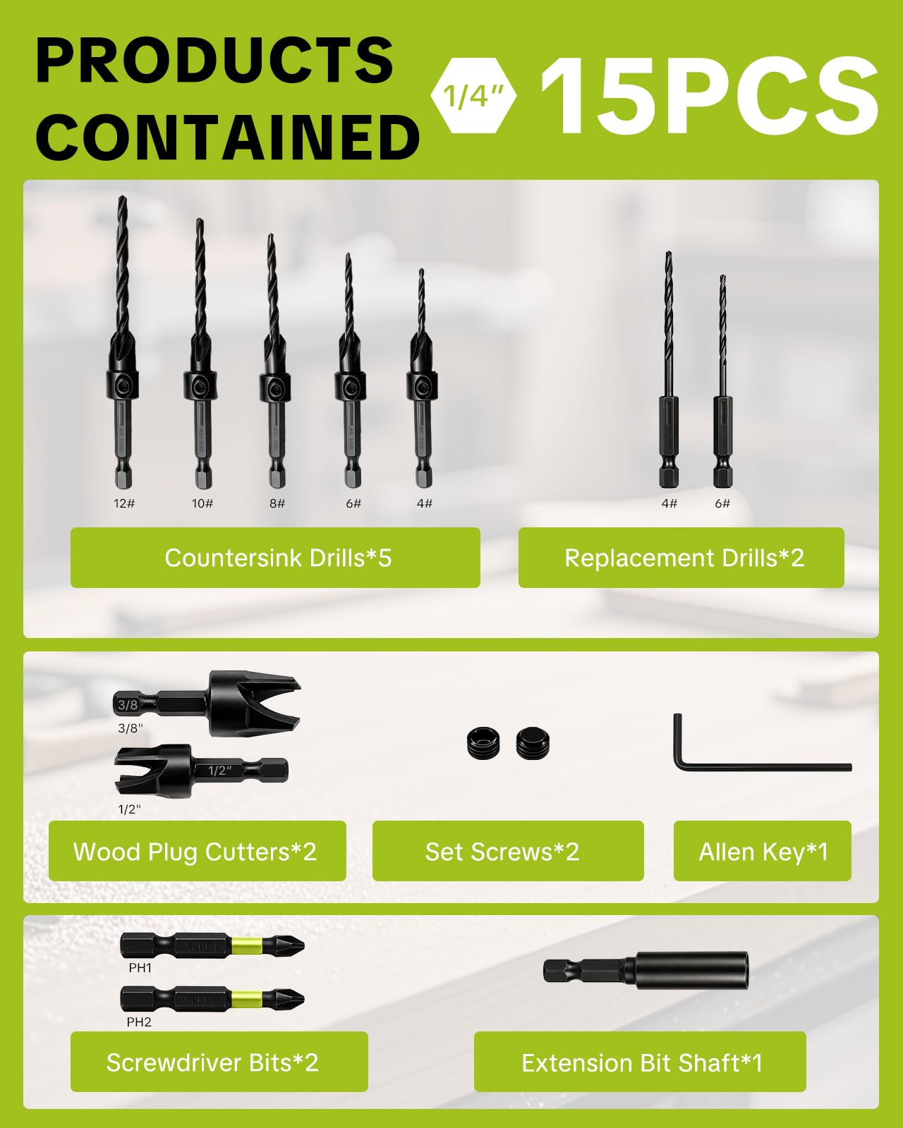 SEESE Countersink Drill Bit Set - 15 Piece -8